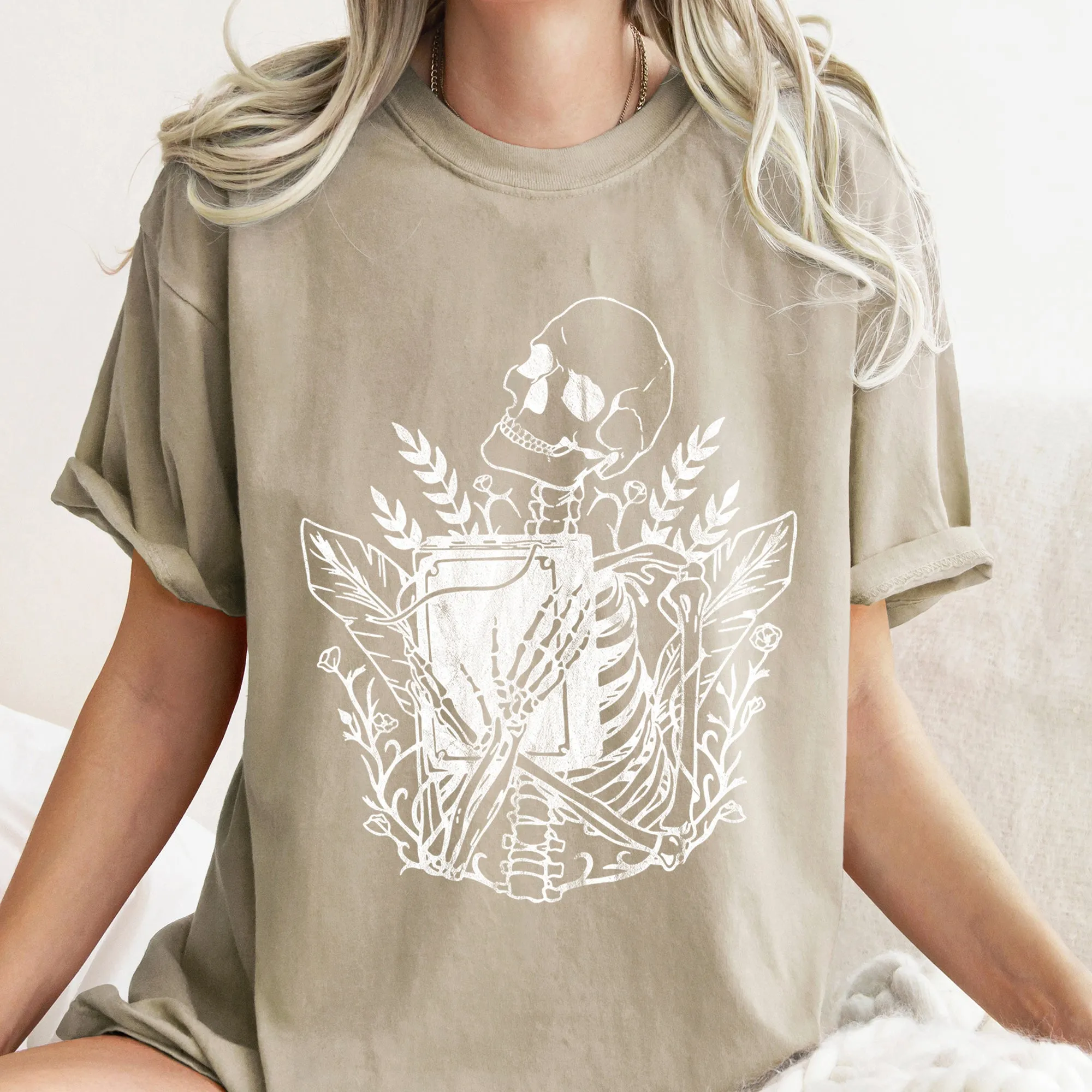 Skeleton And The Book Retro Halloween Vintage Inspired Illustration Comfort Colors Tee sold by Refinery Number One product image thumbnail 5