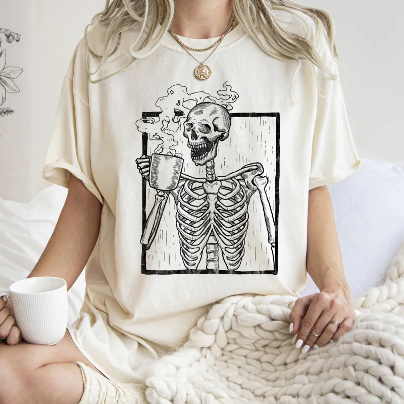 Skeleton And Coffee Retro Halloween Comfort Colors Tshirt sold by Refinery Number One