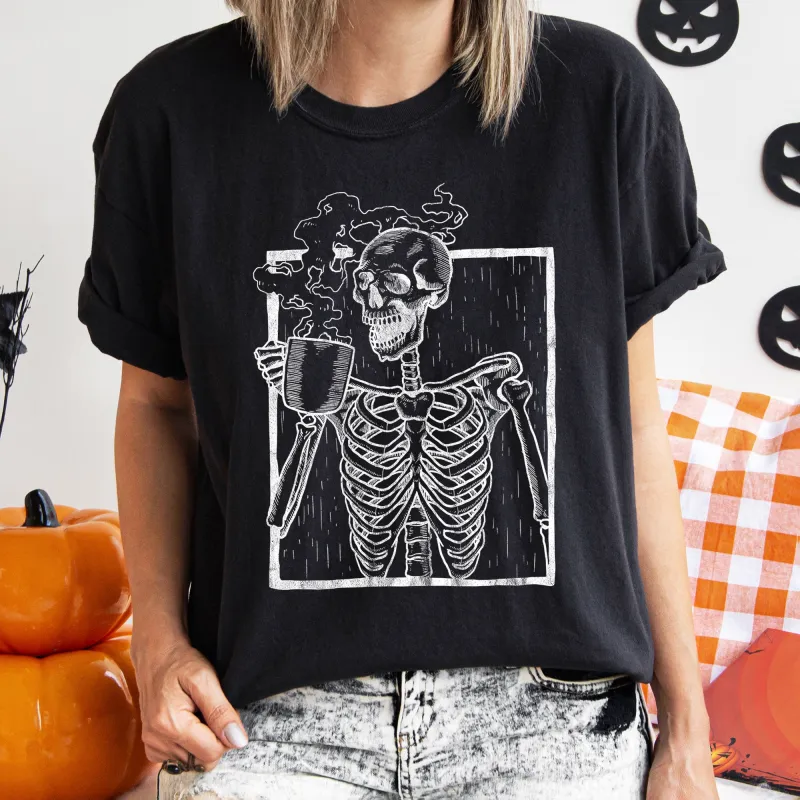 Skeleton And Coffee Retro Halloween Comfort Colors Tshirt sold by Refinery Number One