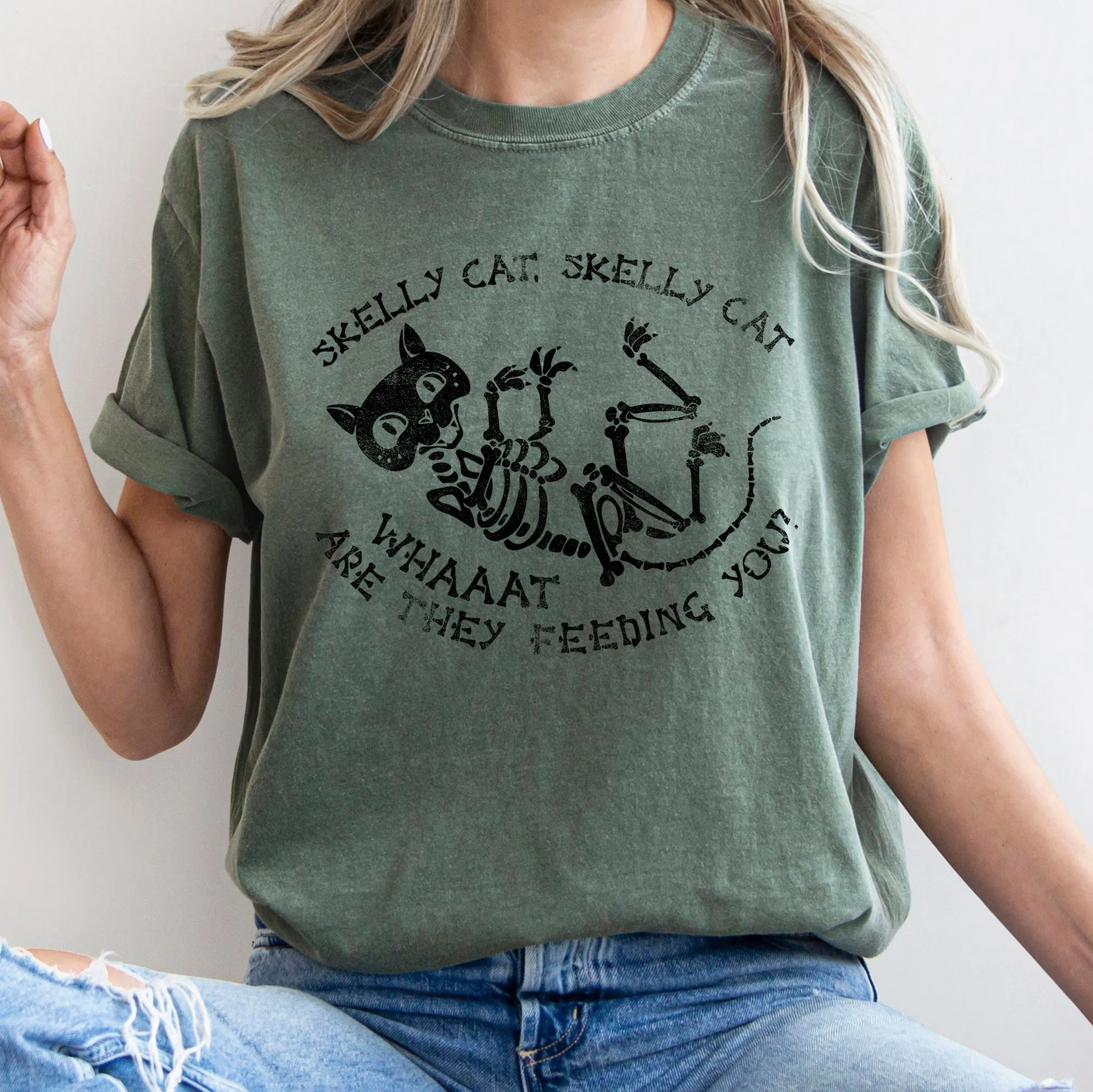 Skelly Cat Retro Halloween Comfort Colors Tshirt sold by Refinery Number One product image thumbnail 2