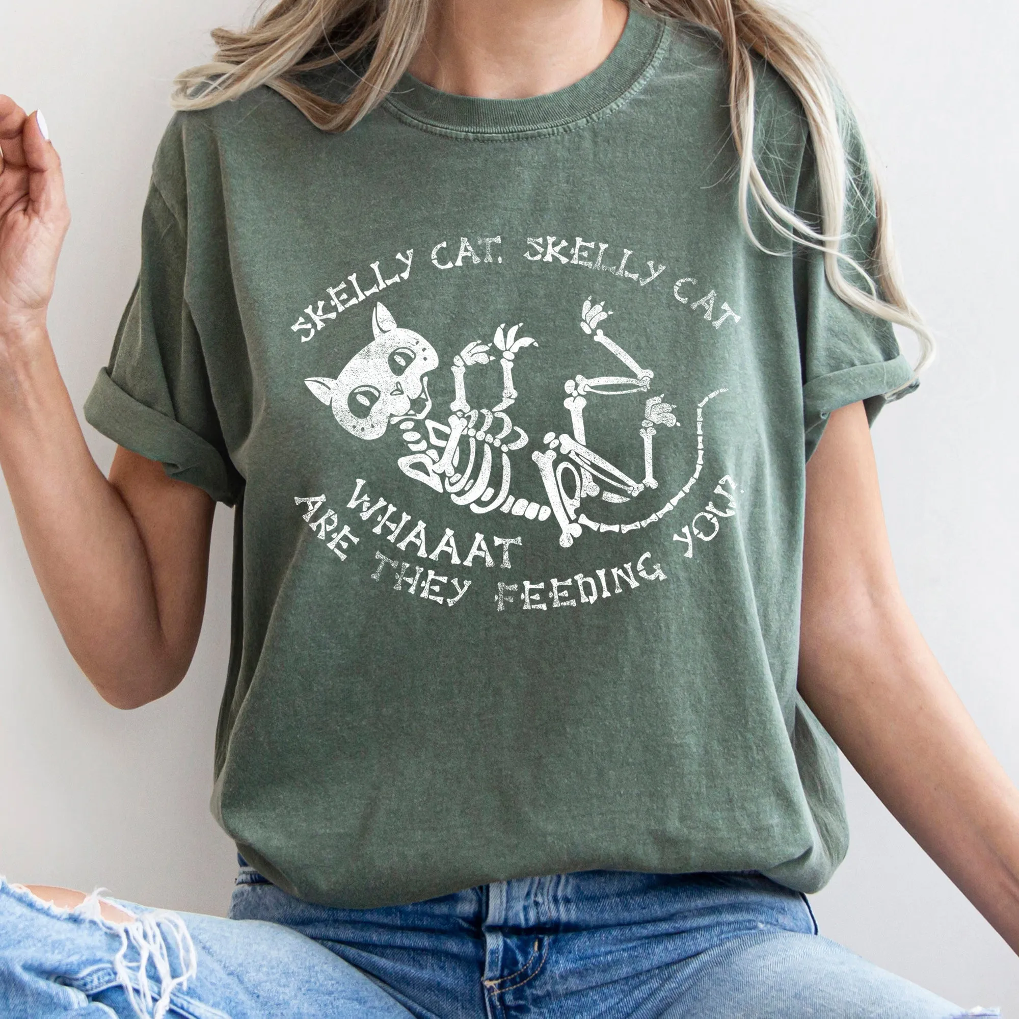 Skelly Cat Retro Halloween Comfort Colors Tshirt sold by Refinery Number One product image thumbnail 2