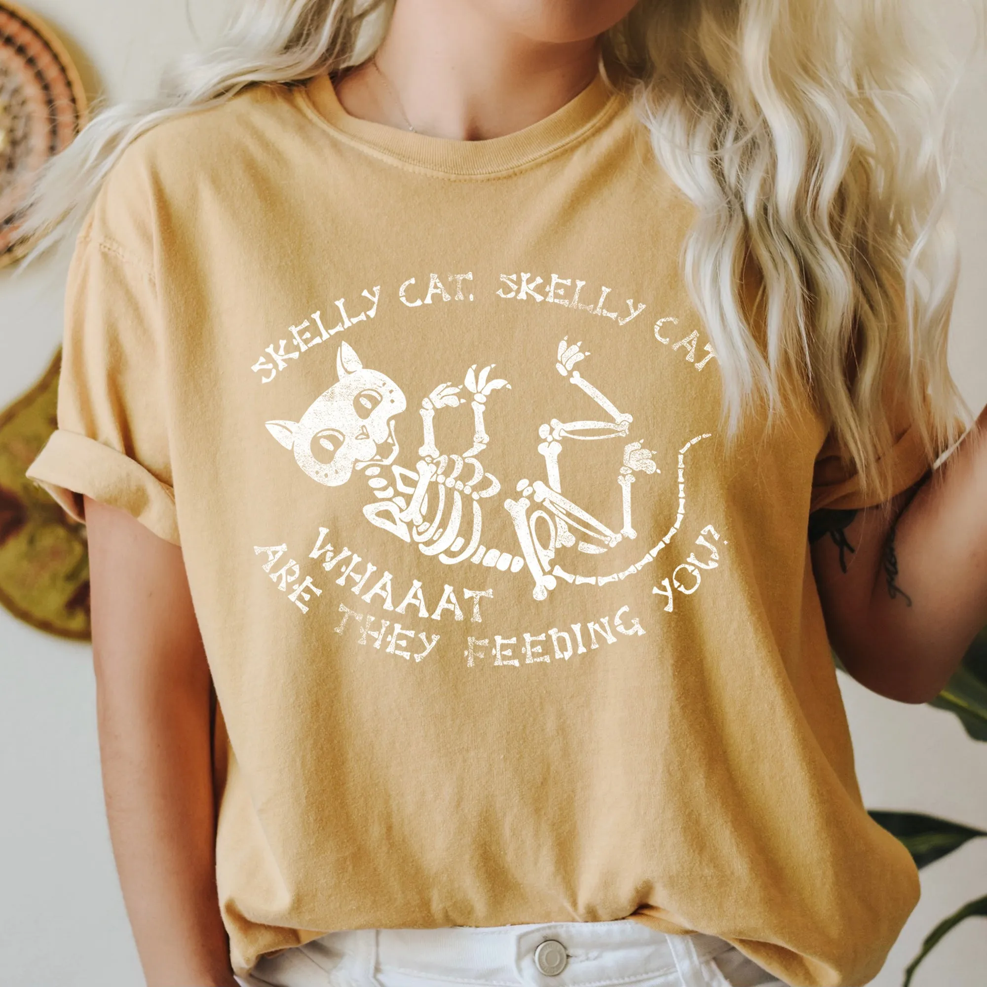 Skelly Cat Retro Halloween Comfort Colors Tshirt sold by Refinery Number One product image thumbnail 3