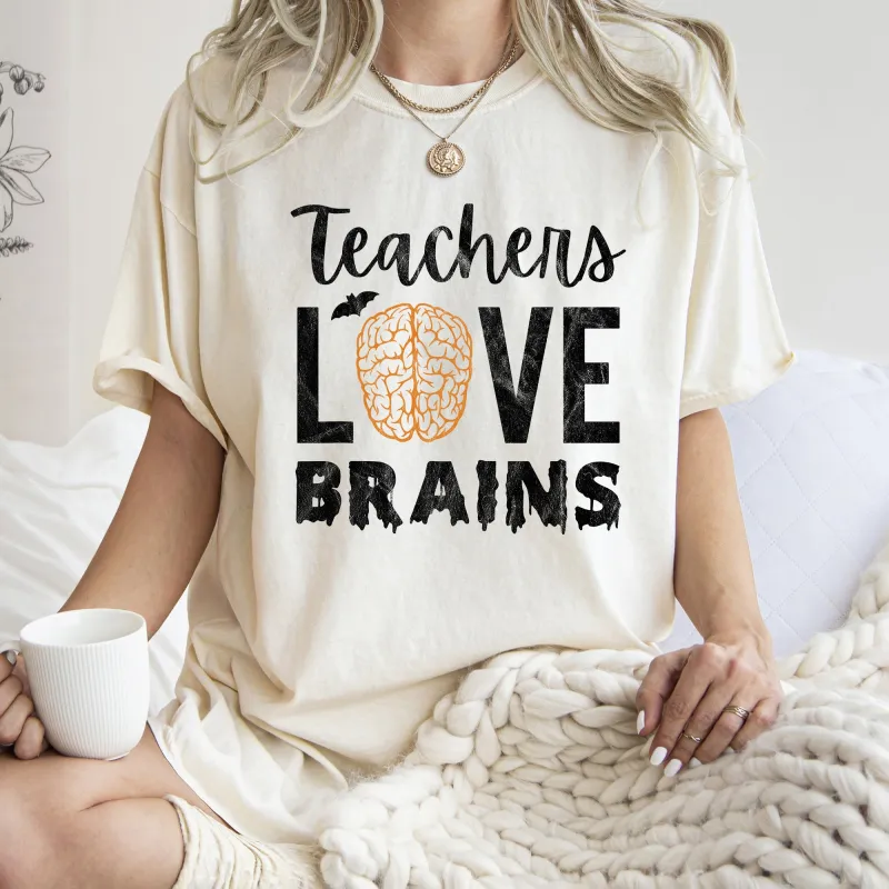 Teachers Love Brains Retro Halloween Comfort Colors Tshirt sold by Refinery Number One