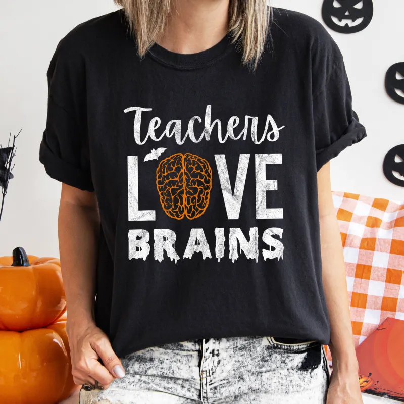 Teachers Love Brains Retro Halloween Comfort Colors Tshirt sold by Refinery Number One