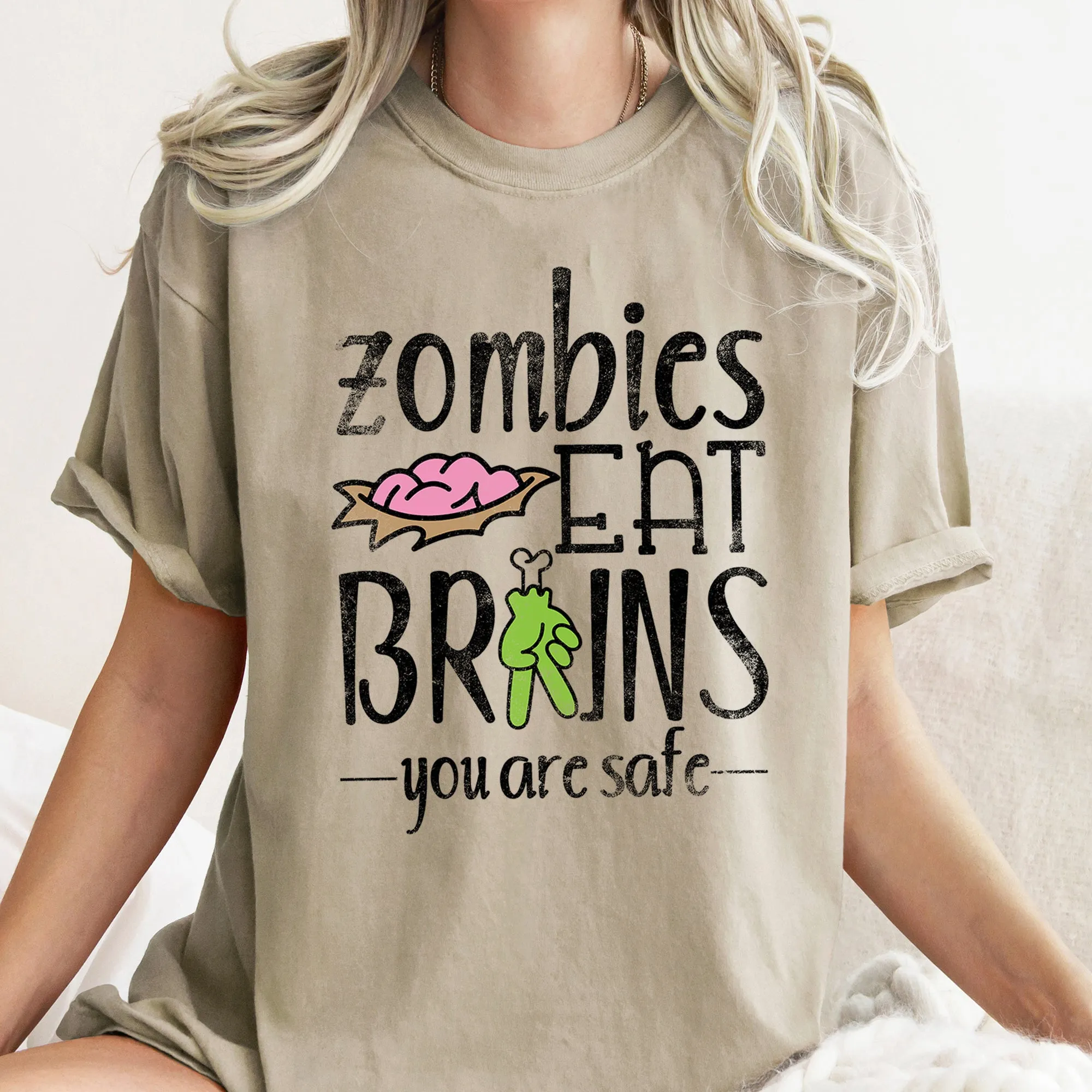 Zombies Eat Brains Retro Halloween Comfort Colors Tshirt sold by Refinery Number One product image thumbnail 5
