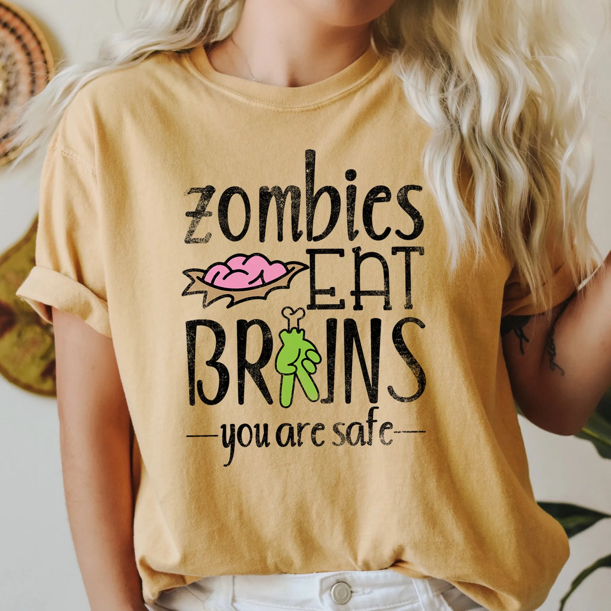 Zombies Eat Brains Retro Halloween Comfort Colors Tshirt sold by Refinery Number One product image thumbnail 3