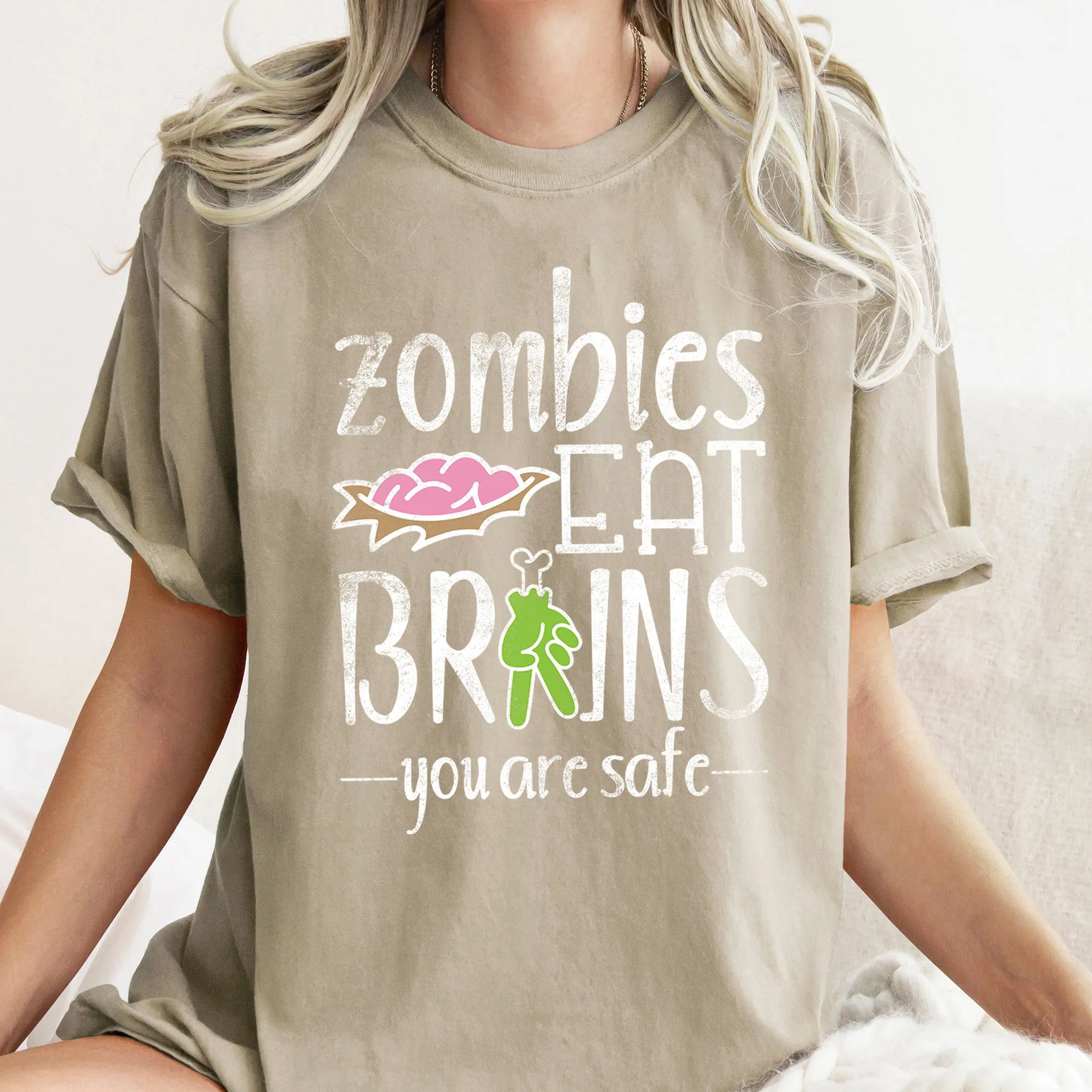 Zombies Eat Brains Retro Halloween Comfort Colors Tshirt sold by Refinery Number One product image thumbnail 5