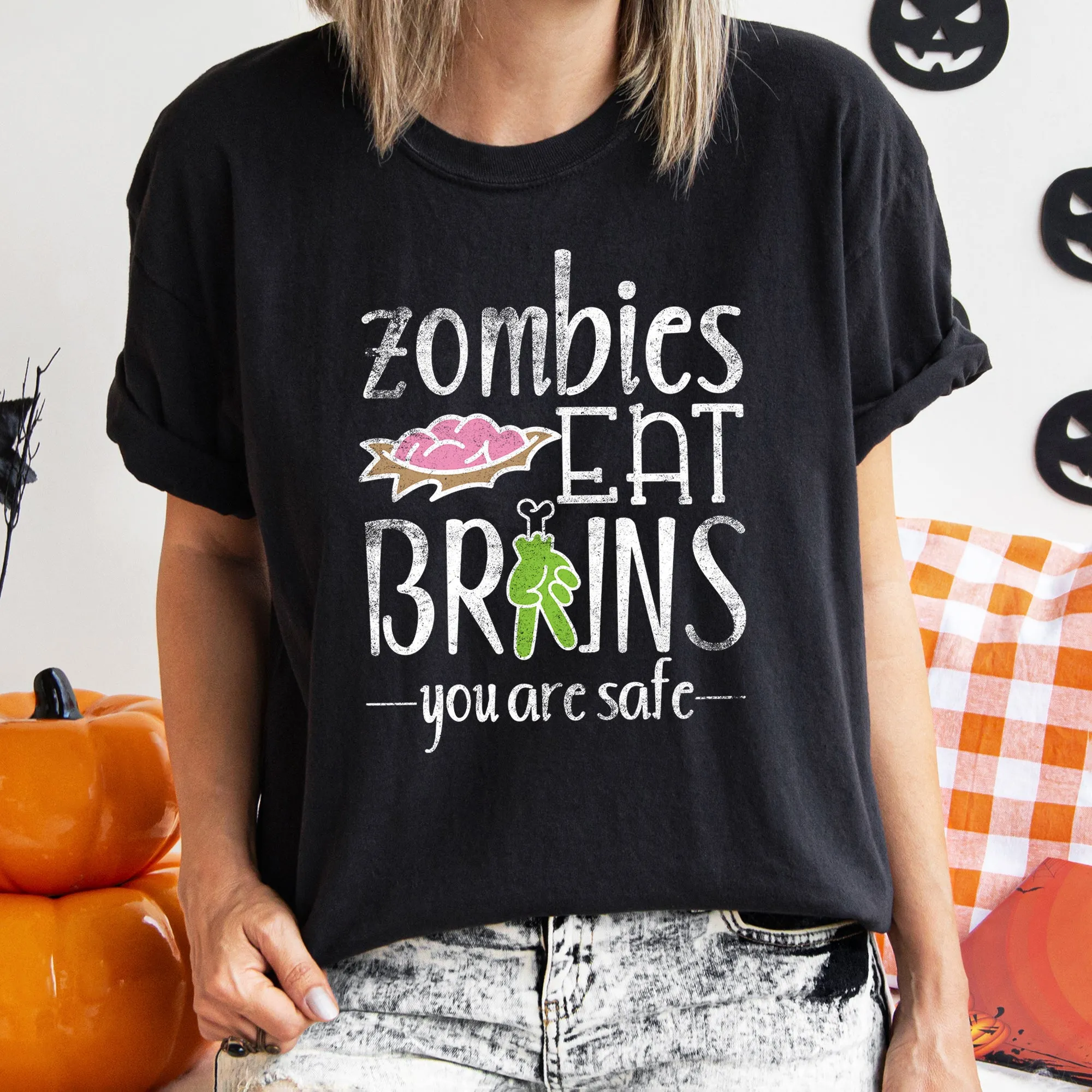 Zombies Eat Brains Retro Halloween Comfort Colors Tshirt sold by Refinery Number One