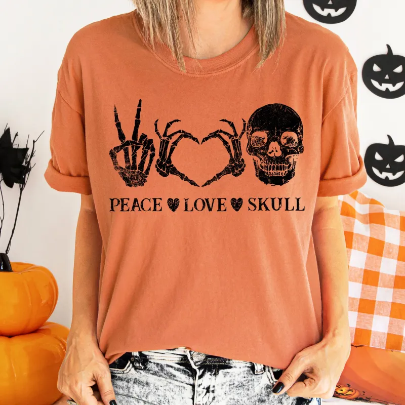 Peace Love Skull Retro Halloween Comfort Colors Tshirt sold by Refinery Number One