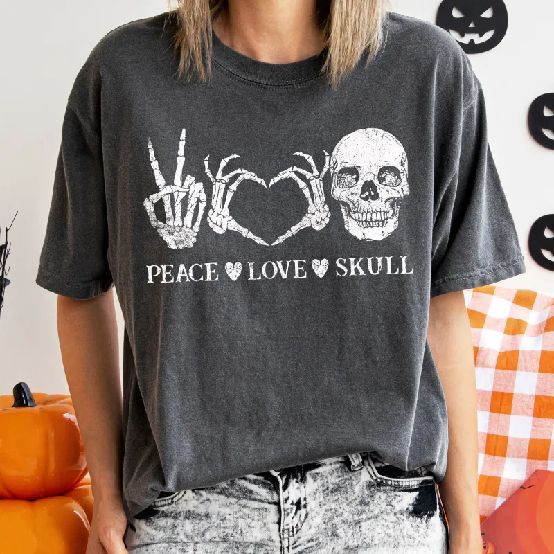 Peace Love Skull Vintage Halloween Comfort Colors Tshirt sold by Refinery Number One