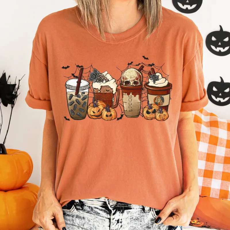 Horror Pumpkin Coffee Vintage Halloween Comfort Colors Tshirt made by Refinery Number One