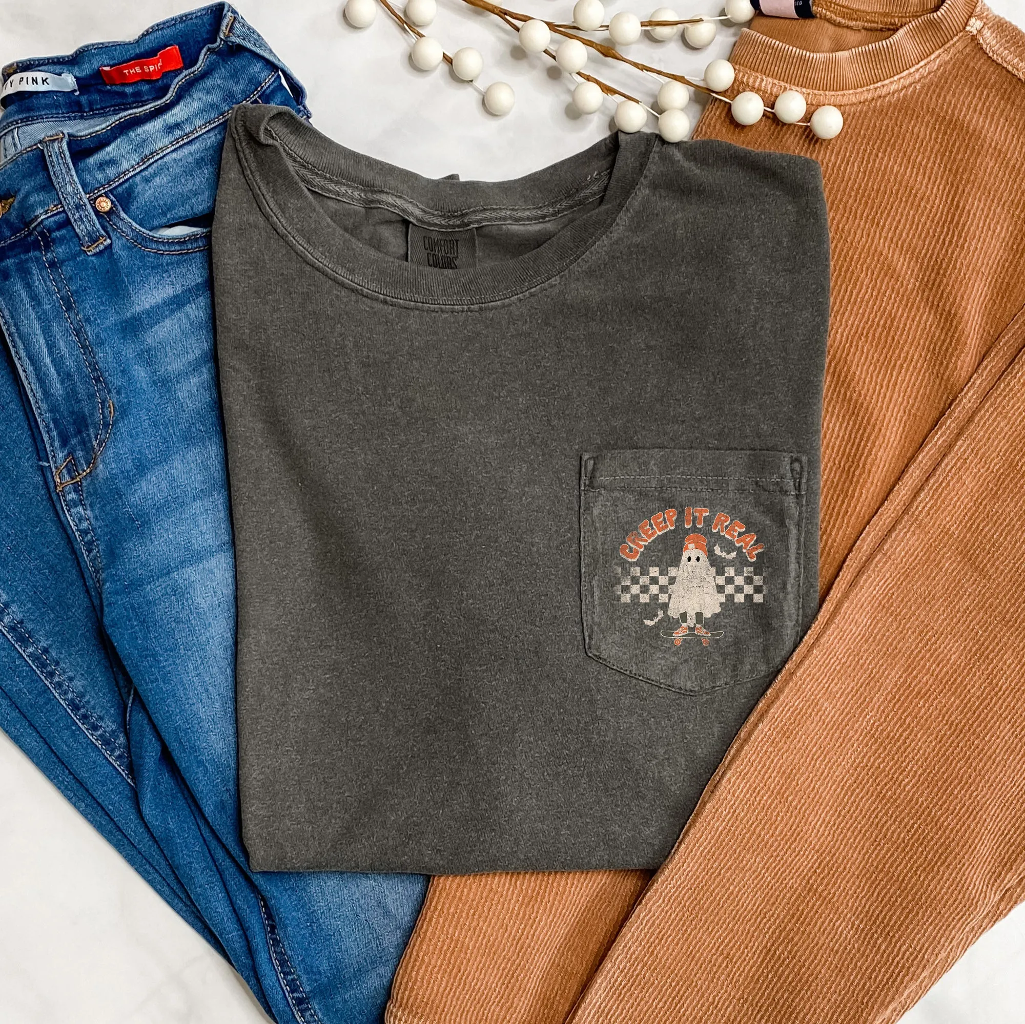 Creep It Real Halloween Pocket Comfort Colors Tshirt sold by Refinery Number One product image thumbnail 3