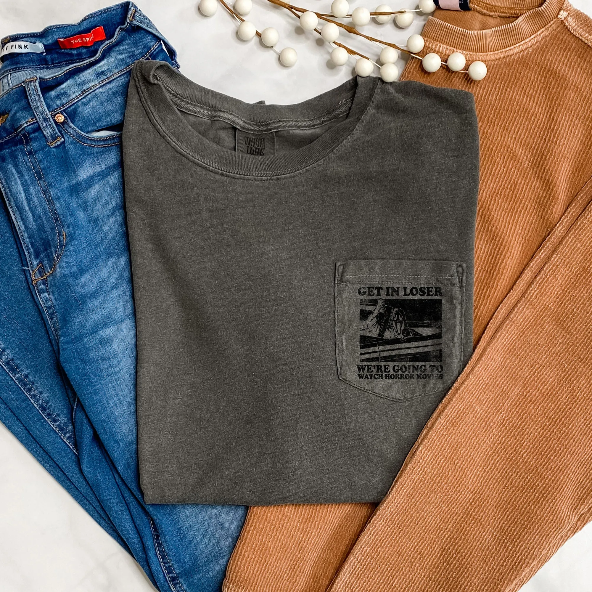 Get In Loser Horror Halloween Pocket Comfort Colors Tshirt sold by Refinery Number One product image thumbnail 2