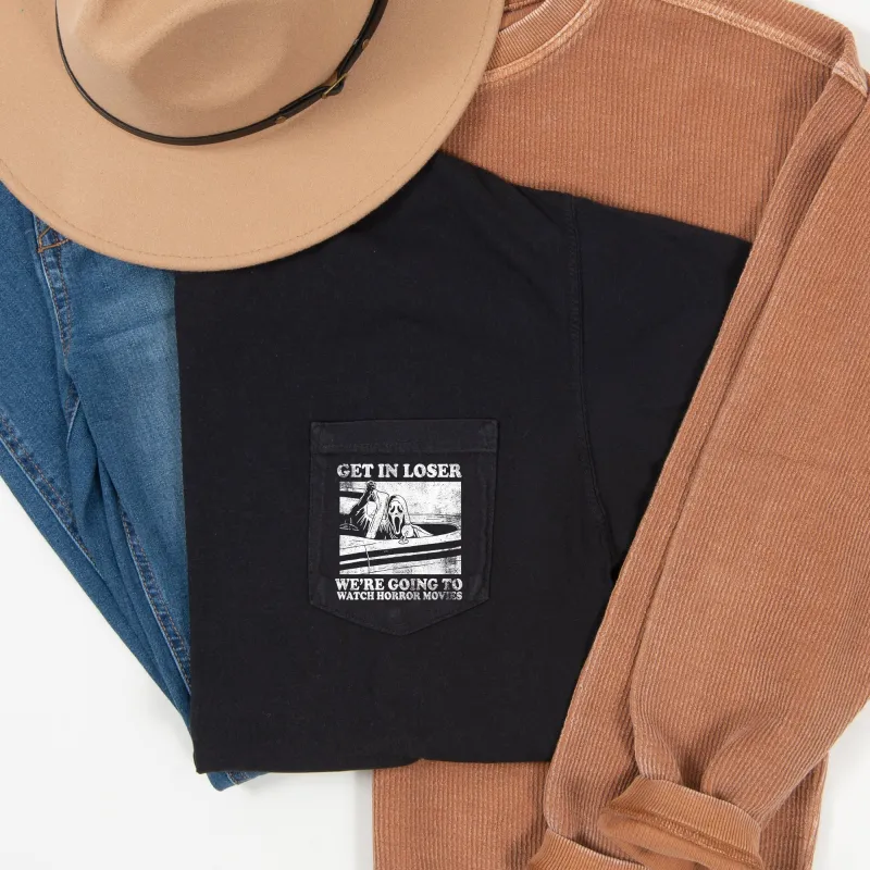 Get In Loser Horror Halloween Pocket Comfort Colors Tshirt sold by Refinery Number One