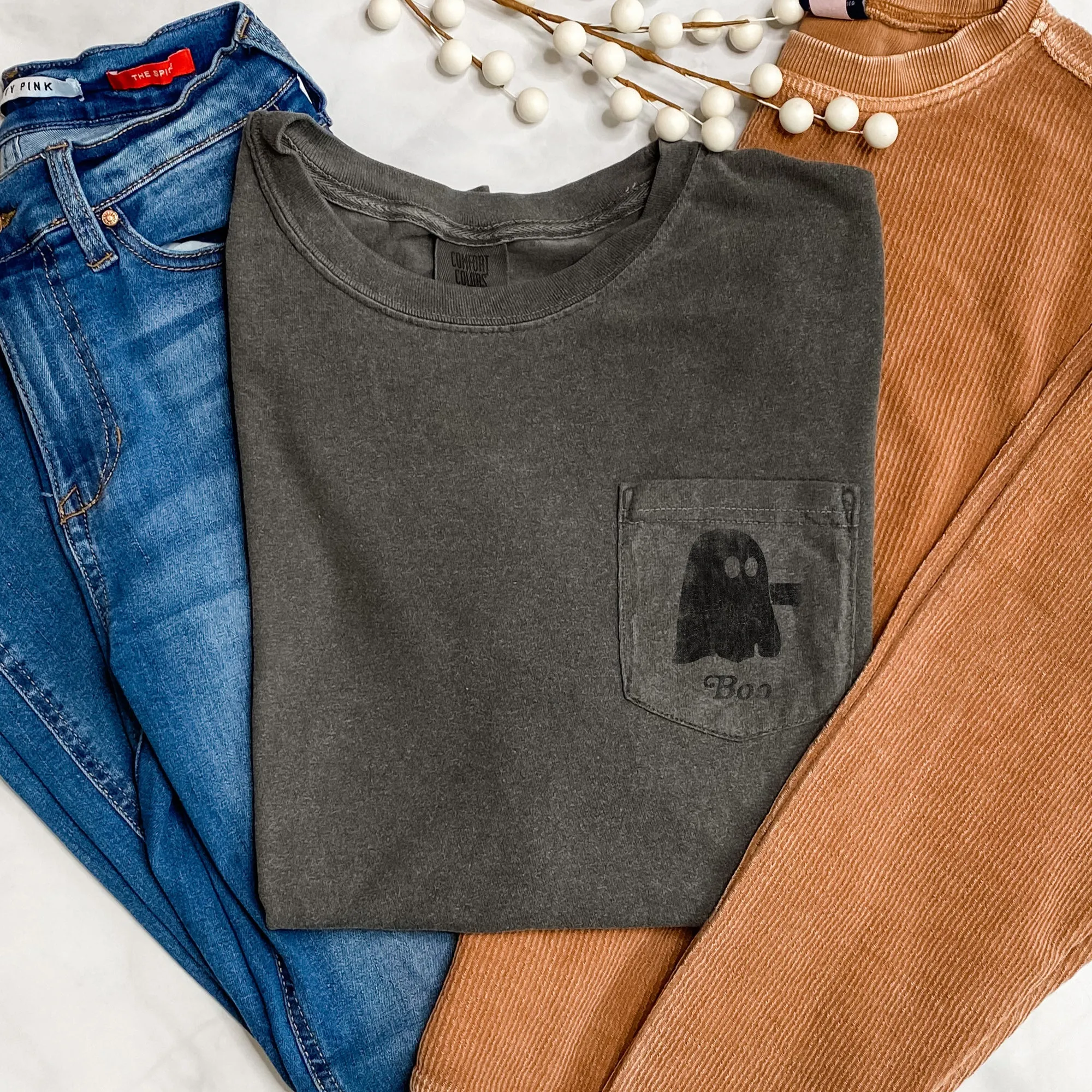 Ghost Arms Crossed Halloween Pocket Comfort Colors Tshirt sold by Refinery Number One product image thumbnail 2