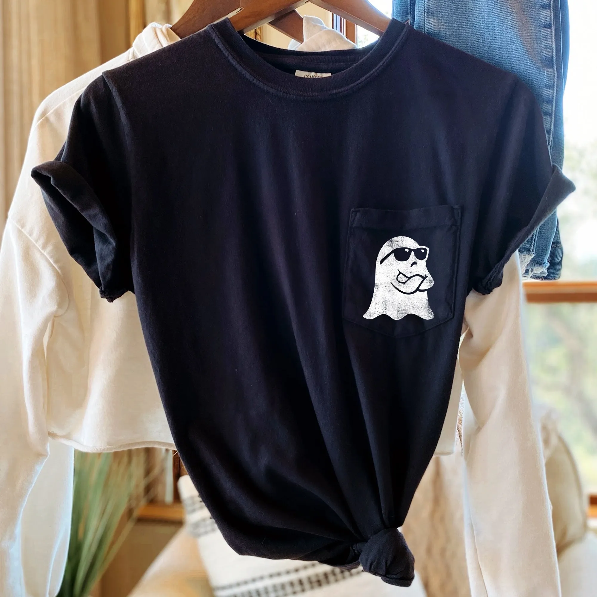 Ghost Arms Crossed Halloween Pocket Comfort Colors Tshirt sold by Refinery Number One product image thumbnail 2