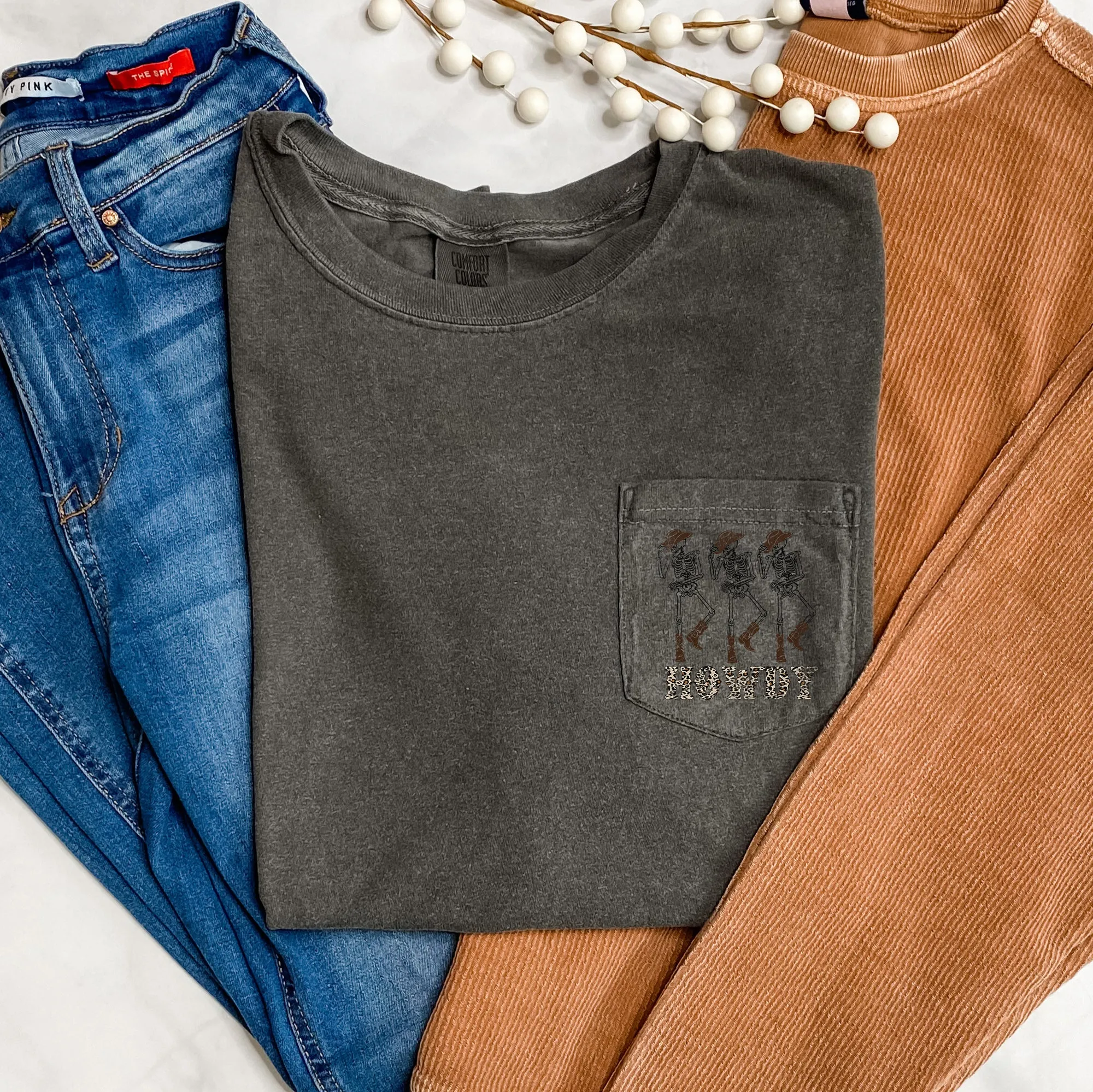 Howdy Skeletons Leopard Halloween Pocket Comfort Colors Tshirt sold by Refinery Number One product image thumbnail 2