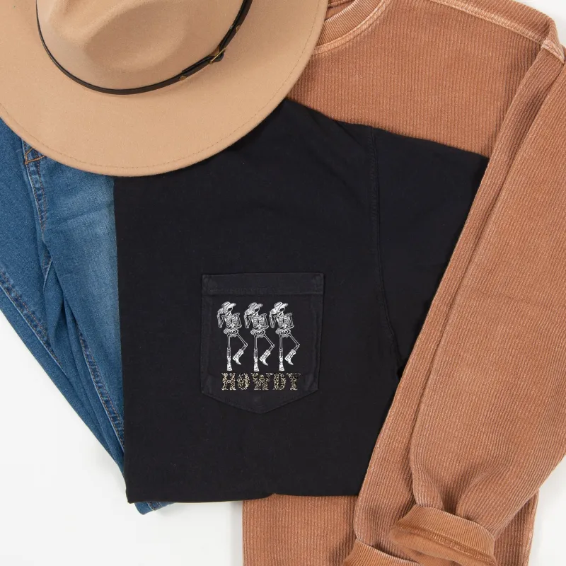 Howdy Skeletons Leopard Halloween Pocket Comfort Colors Tshirt sold by Refinery Number One