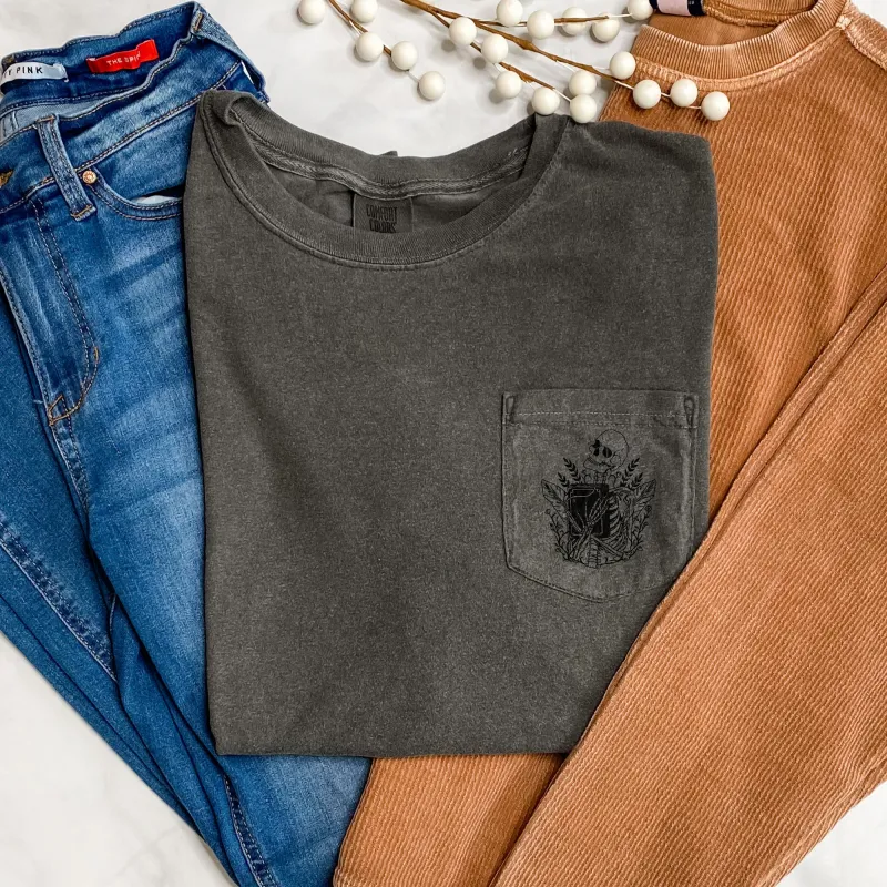 Skeleton Book Halloween Pocket Comfort Colors Tshirt sold by Refinery Number One