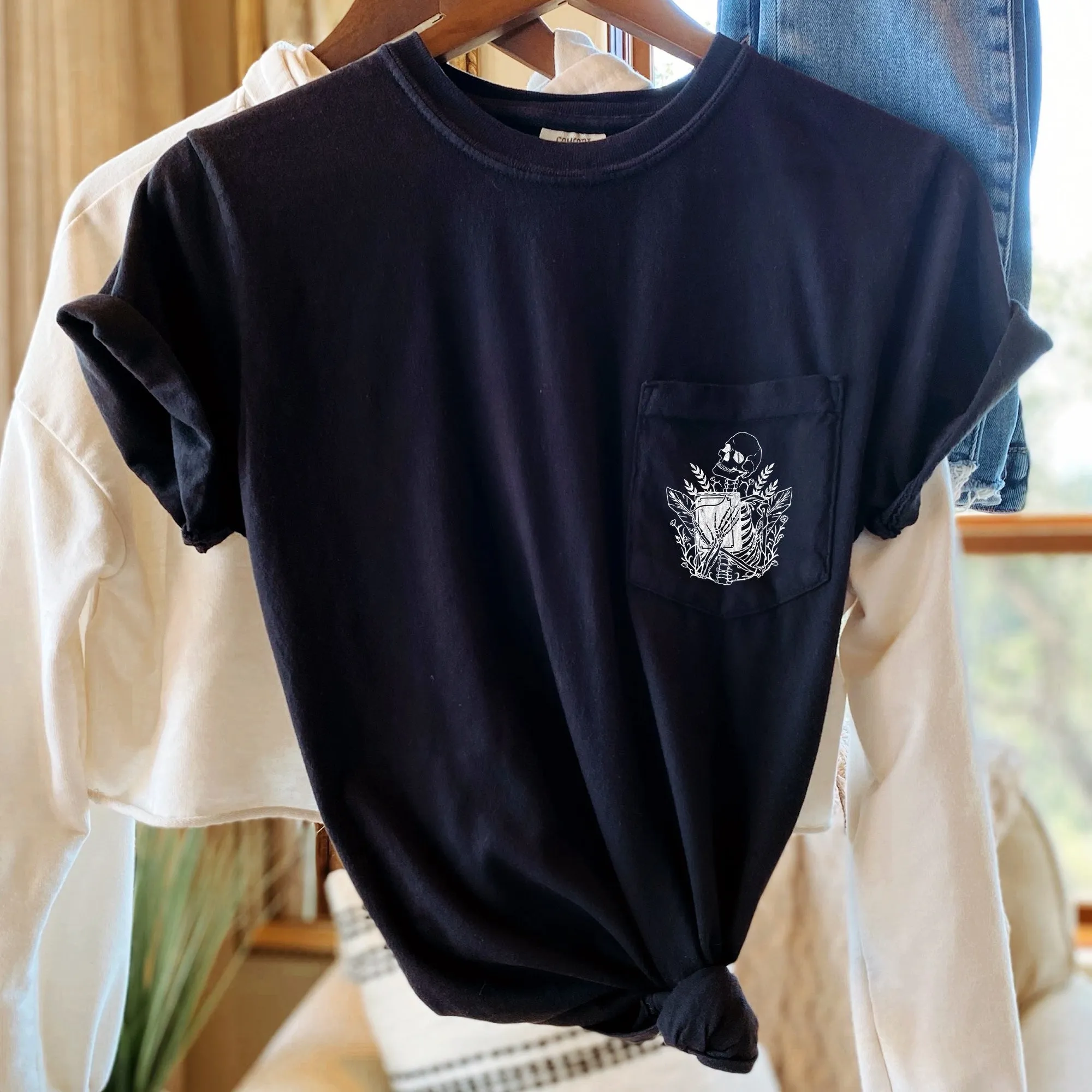 Skeleton Book Halloween Pocket Comfort Colors Tshirt sold by Refinery Number One product image thumbnail 3