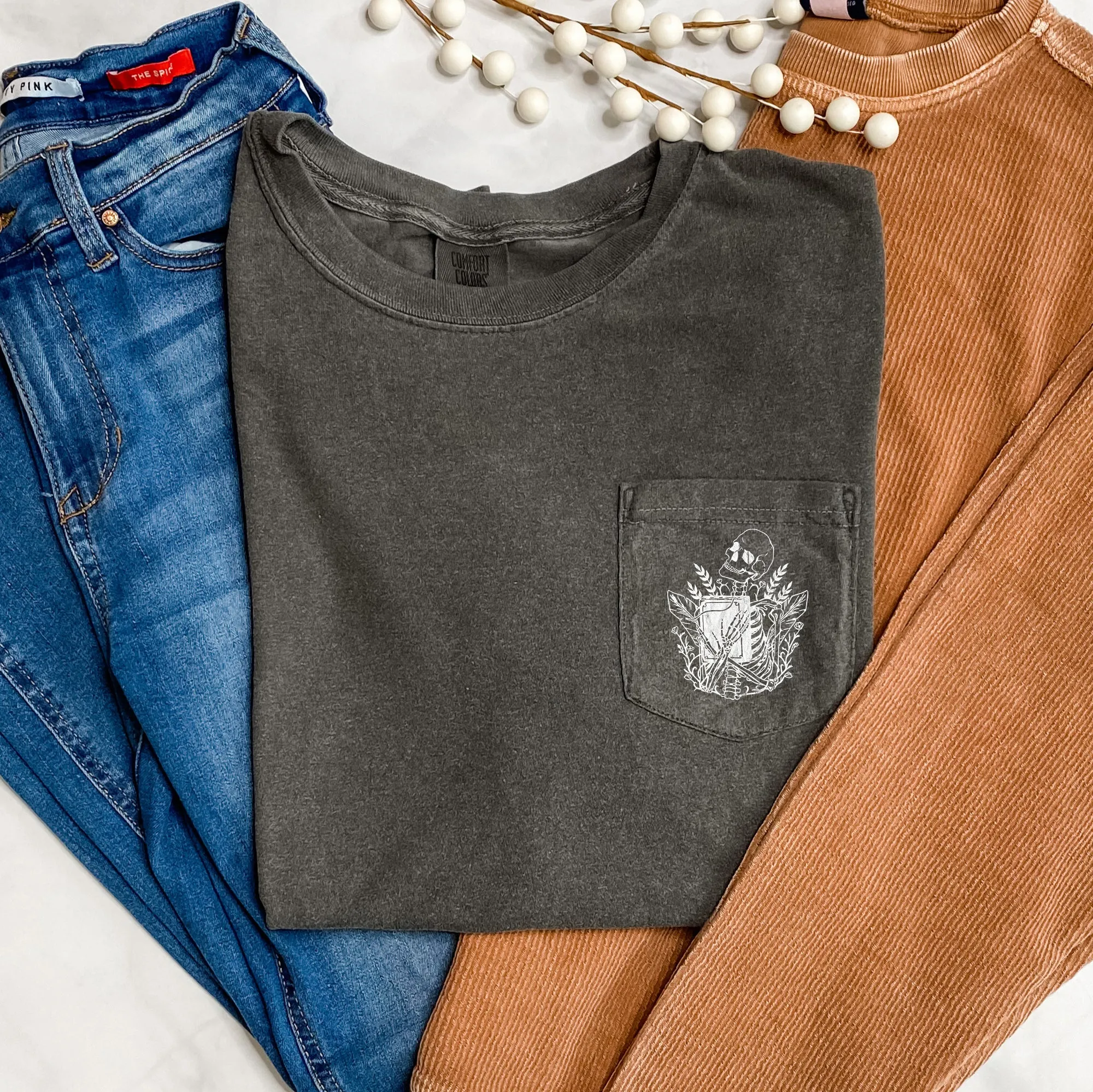 Skeleton Book Halloween Pocket Comfort Colors Tshirt sold by Refinery Number One product image thumbnail 2