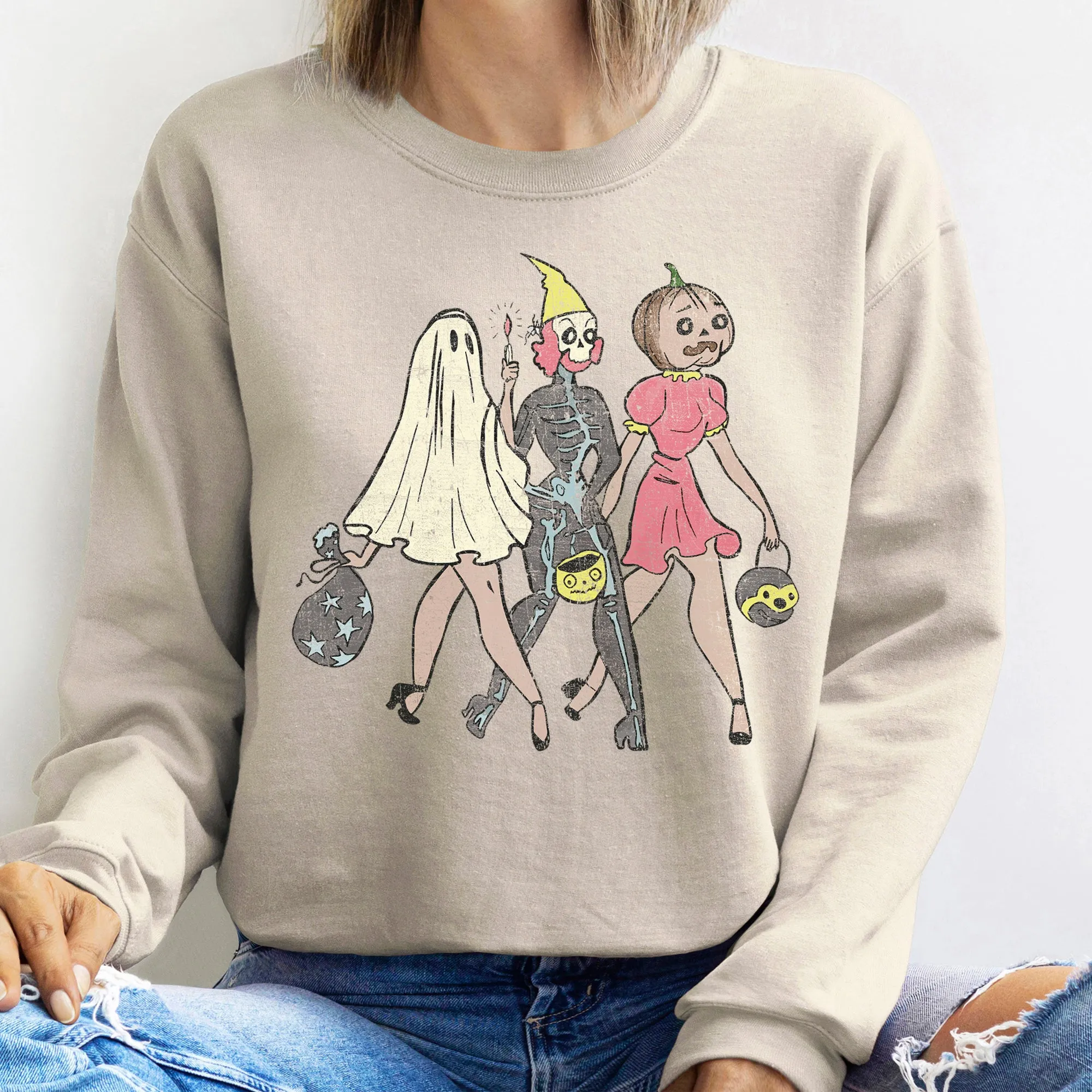 Three Girls Vintage Halloween Sweatshirt sold by Refinery Number One product image thumbnail 5