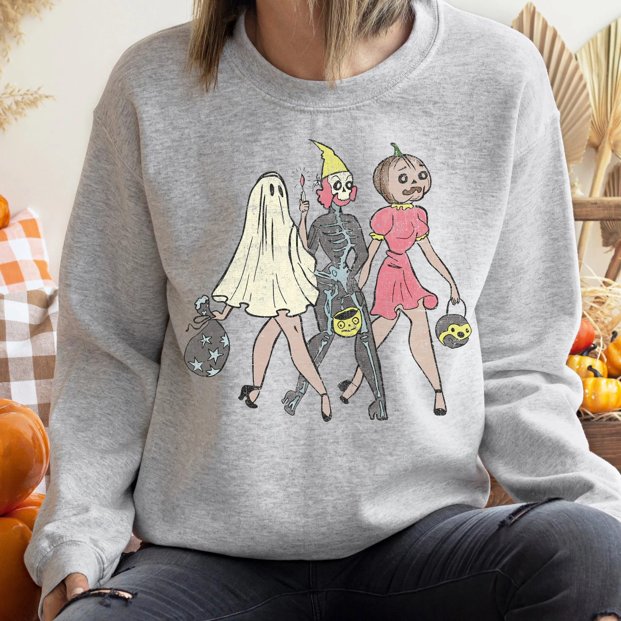 Three Girls Vintage Halloween Sweatshirt sold by Refinery Number One product image thumbnail 2