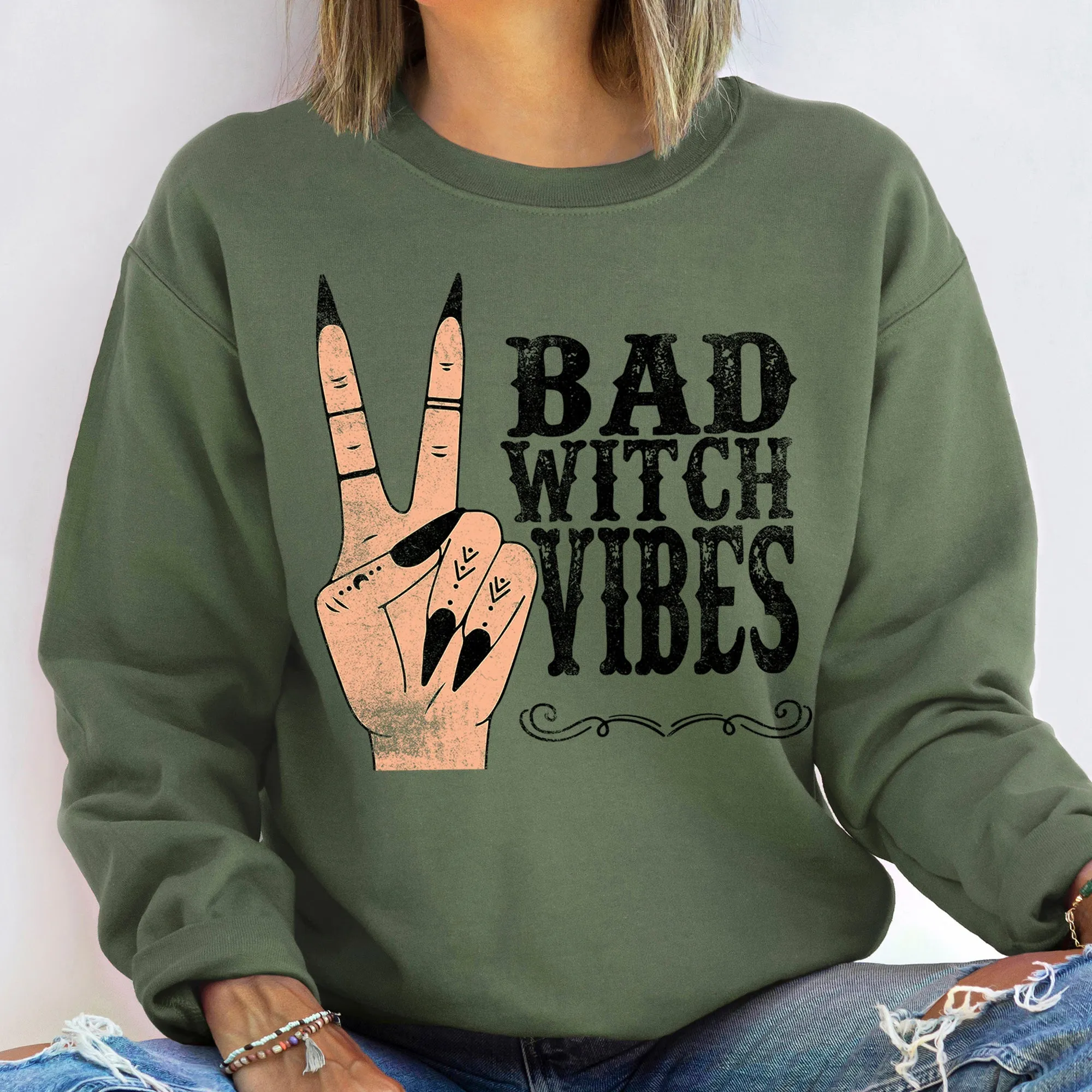 Bad Witch Vibes Halloween Sweatshirt sold by Refinery Number One product image thumbnail 3