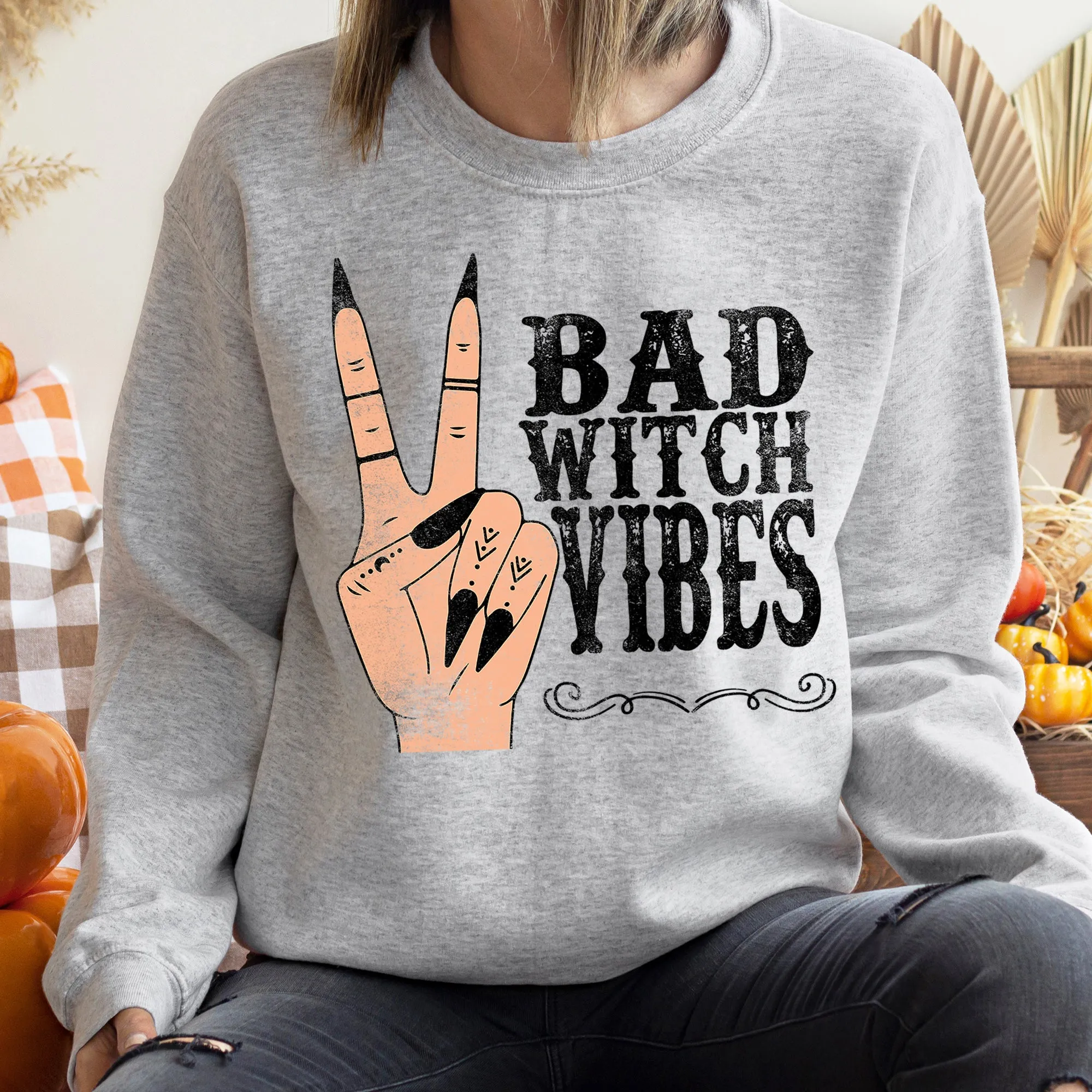Bad Witch Vibes Halloween Sweatshirt sold by Refinery Number One product image thumbnail 2