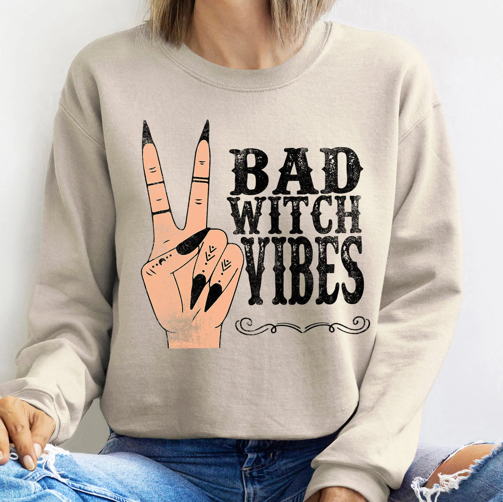 Bad Witch Vibes Halloween Sweatshirt sold by Refinery Number One product image thumbnail 4