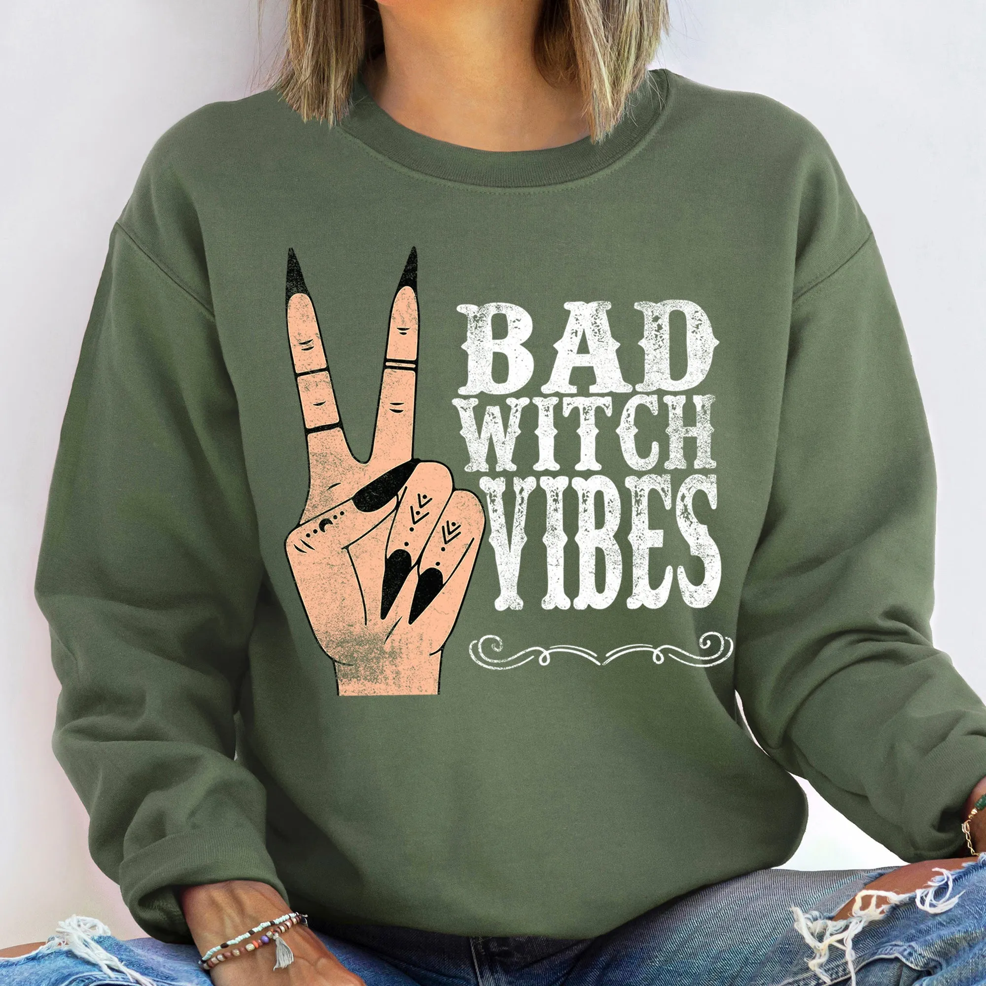 Bad Witch Vibes Vintage Halloween Sweatshirt sold by Refinery Number One product image thumbnail 2