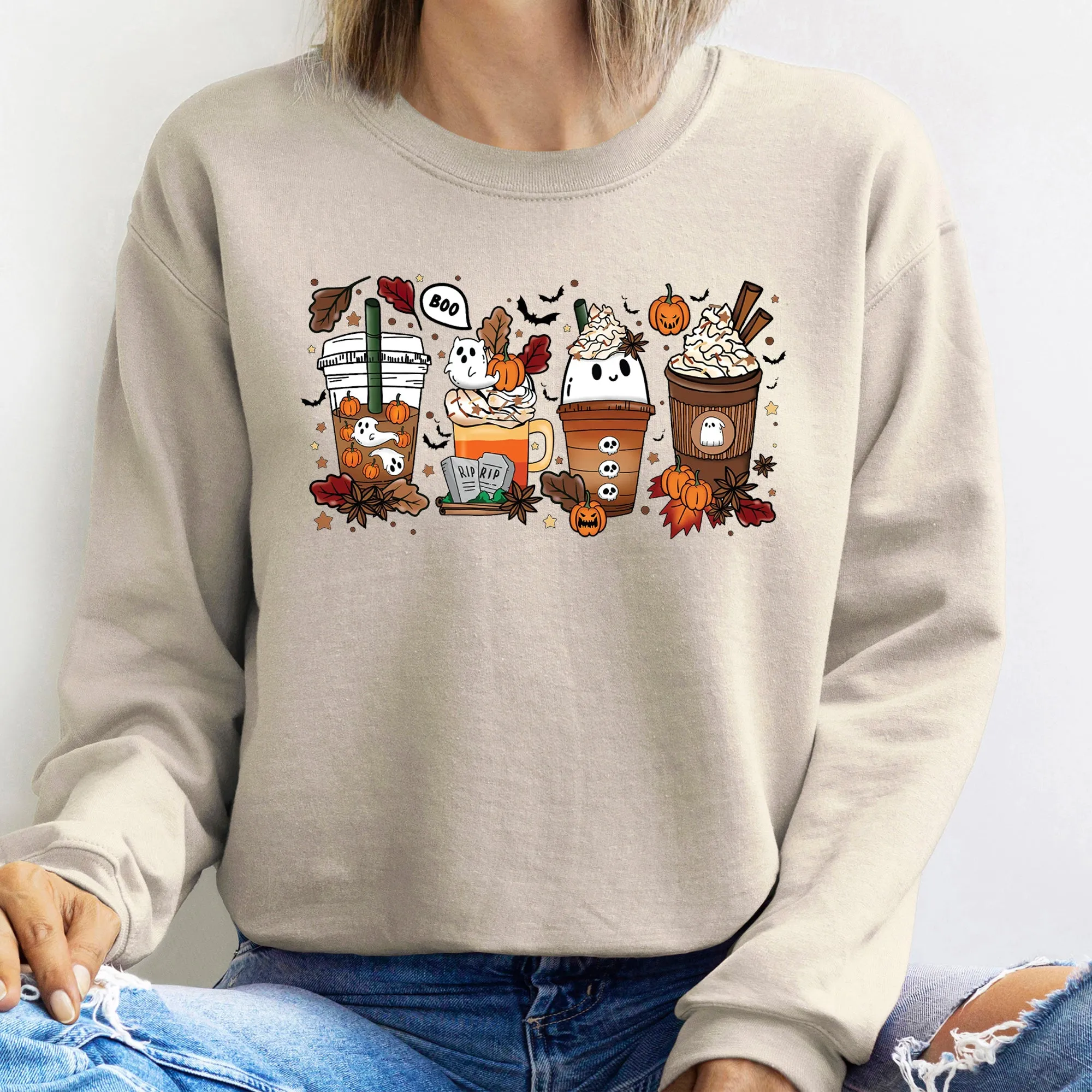 Boo Pumpkin Coffee Halloween Sweatshirt sold by Refinery Number One product image thumbnail 5
