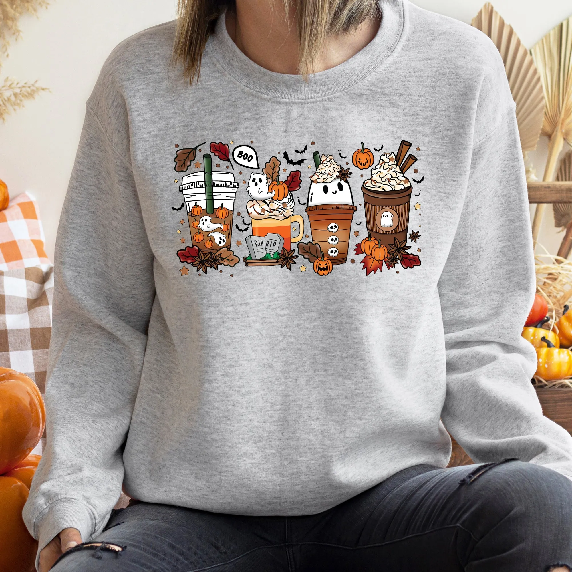 Boo Pumpkin Coffee Halloween Sweatshirt sold by Refinery Number One product image thumbnail 2
