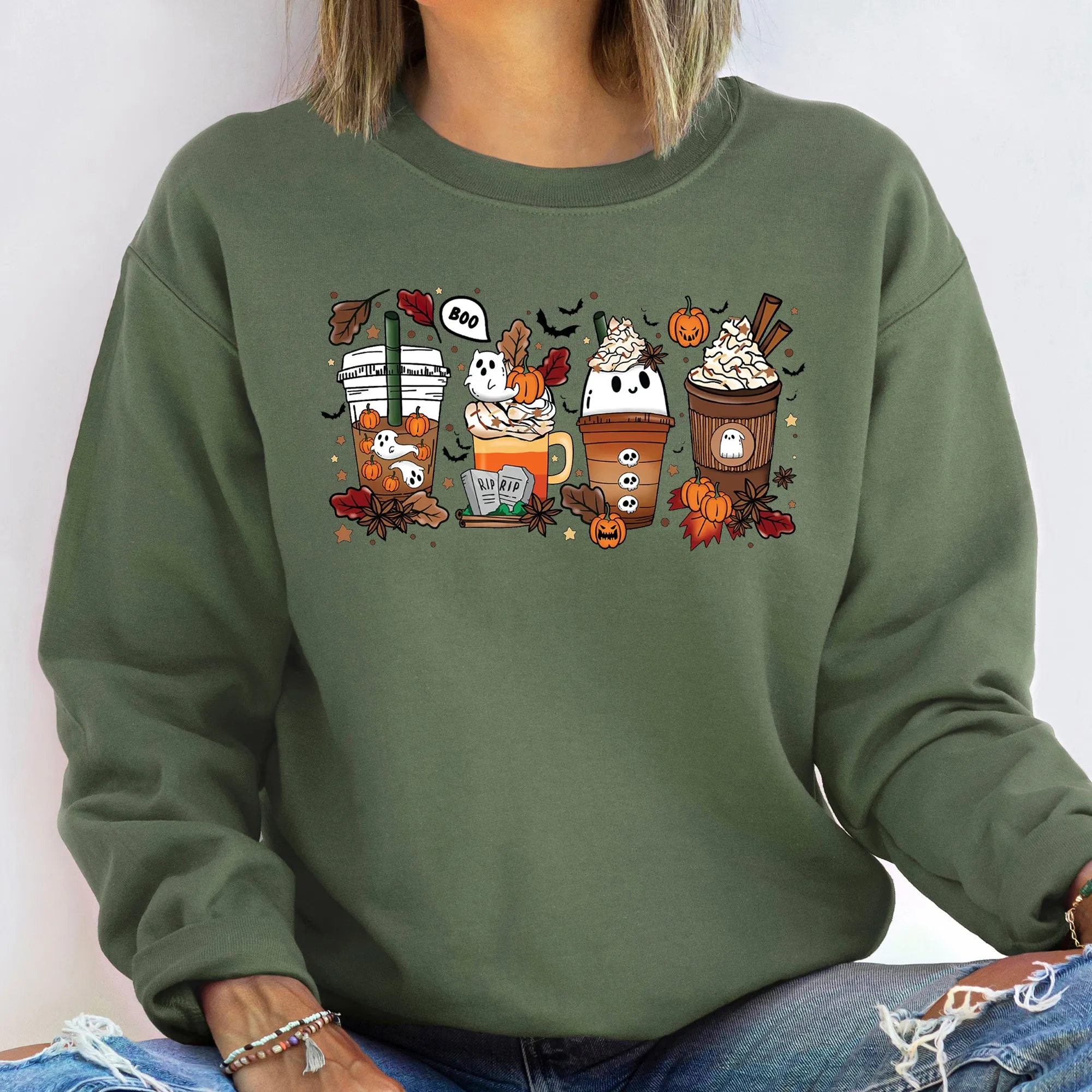 Boo Pumpkin Coffee Halloween Sweatshirt sold by Refinery Number One product image thumbnail 4