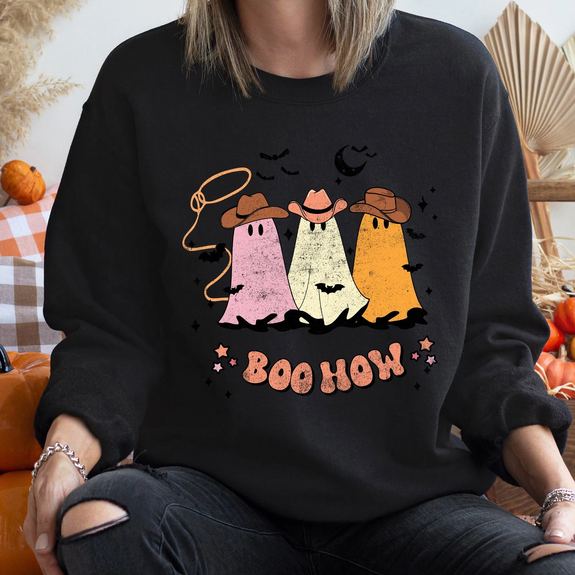 Boo How Ghosts Halloween Sweatshirt sold by Refinery Number One product image thumbnail 4