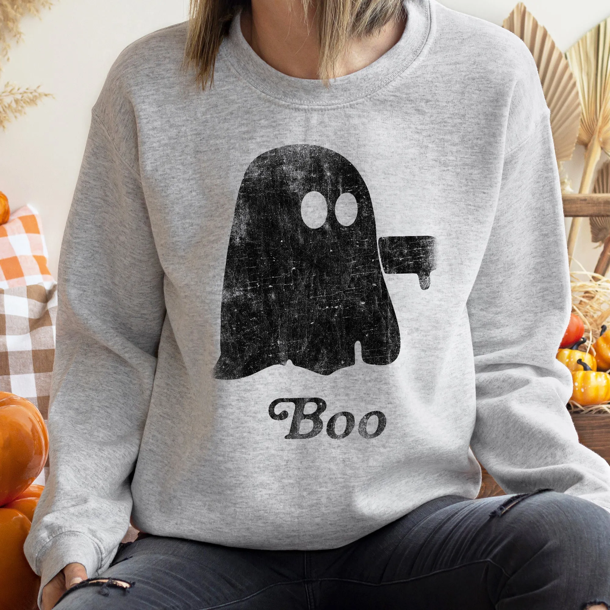 Boo Vintage Ghost Halloween Sweatshirt sold by Refinery Number One product image thumbnail 3