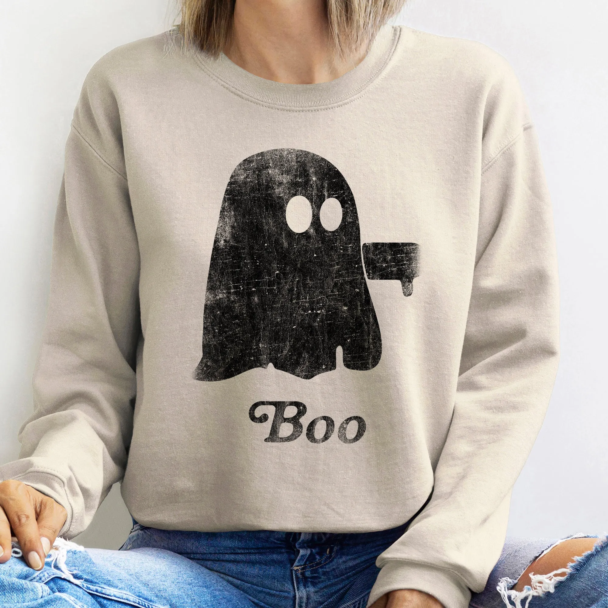Boo Vintage Ghost Halloween Sweatshirt sold by Refinery Number One product image thumbnail 2