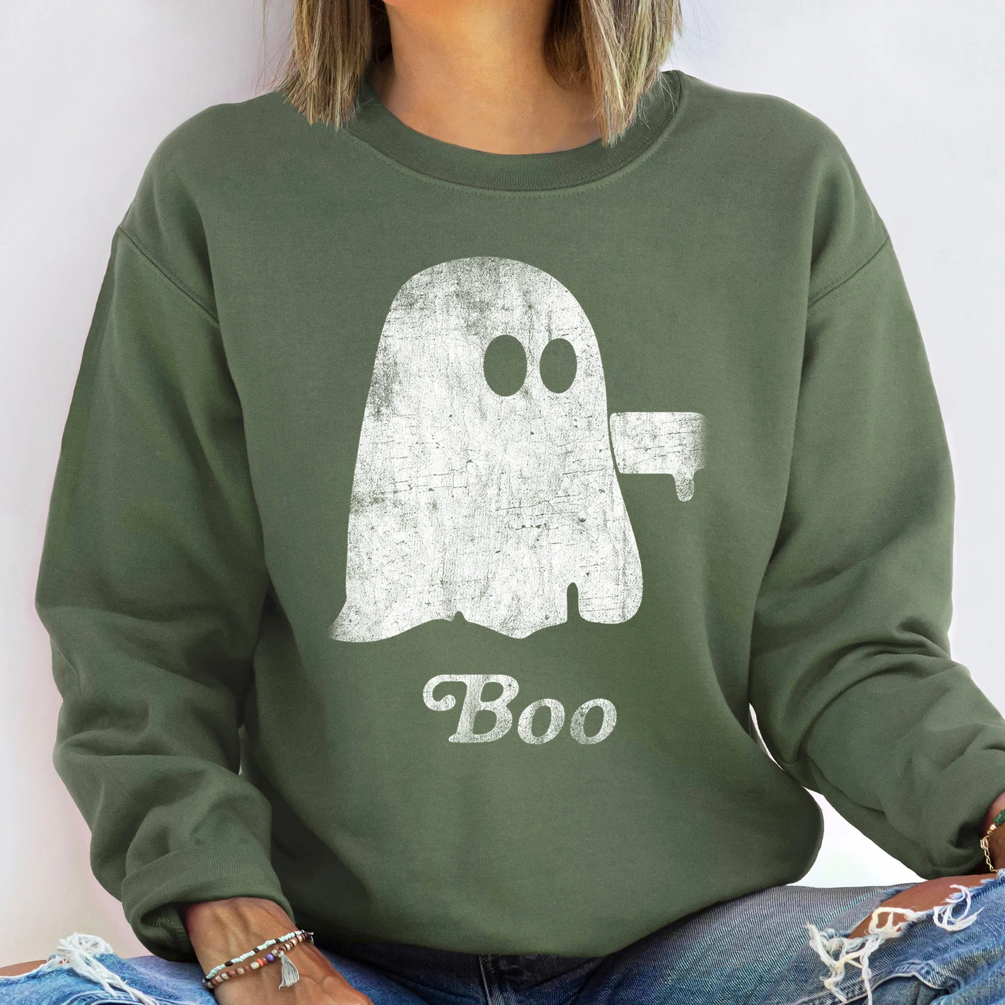 Boo Ghost Halloween Nightfall Cozy Fleece Graphic For Halloween Enthusiasts Sweatshirt sold by Refinery Number One product image thumbnail 2