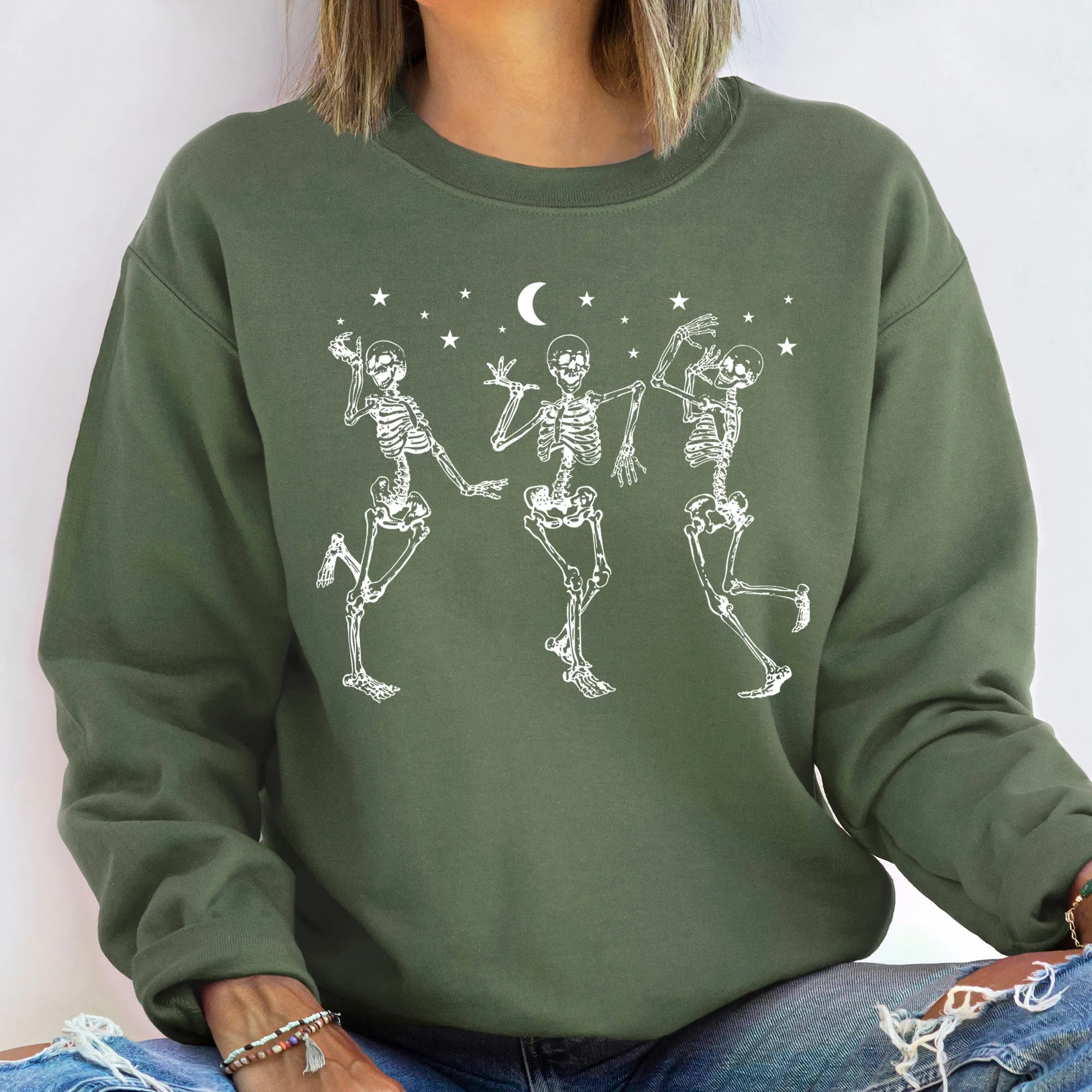 Dancing Skeletons Moon Vintage Halloween Sweatshirt sold by Refinery Number One product image thumbnail 2