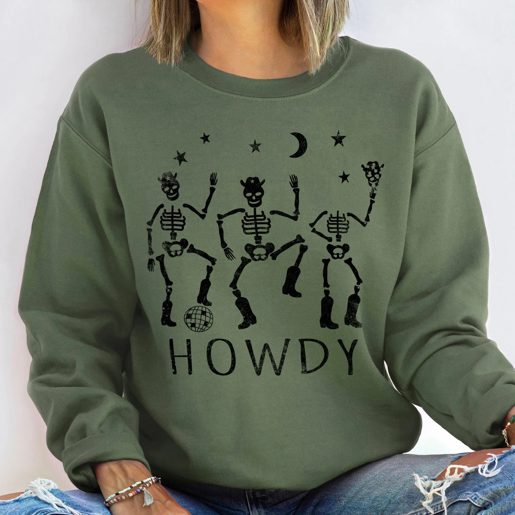 Howdy Skeletons Halloween Sweatshirt sold by Refinery Number One product image thumbnail 3