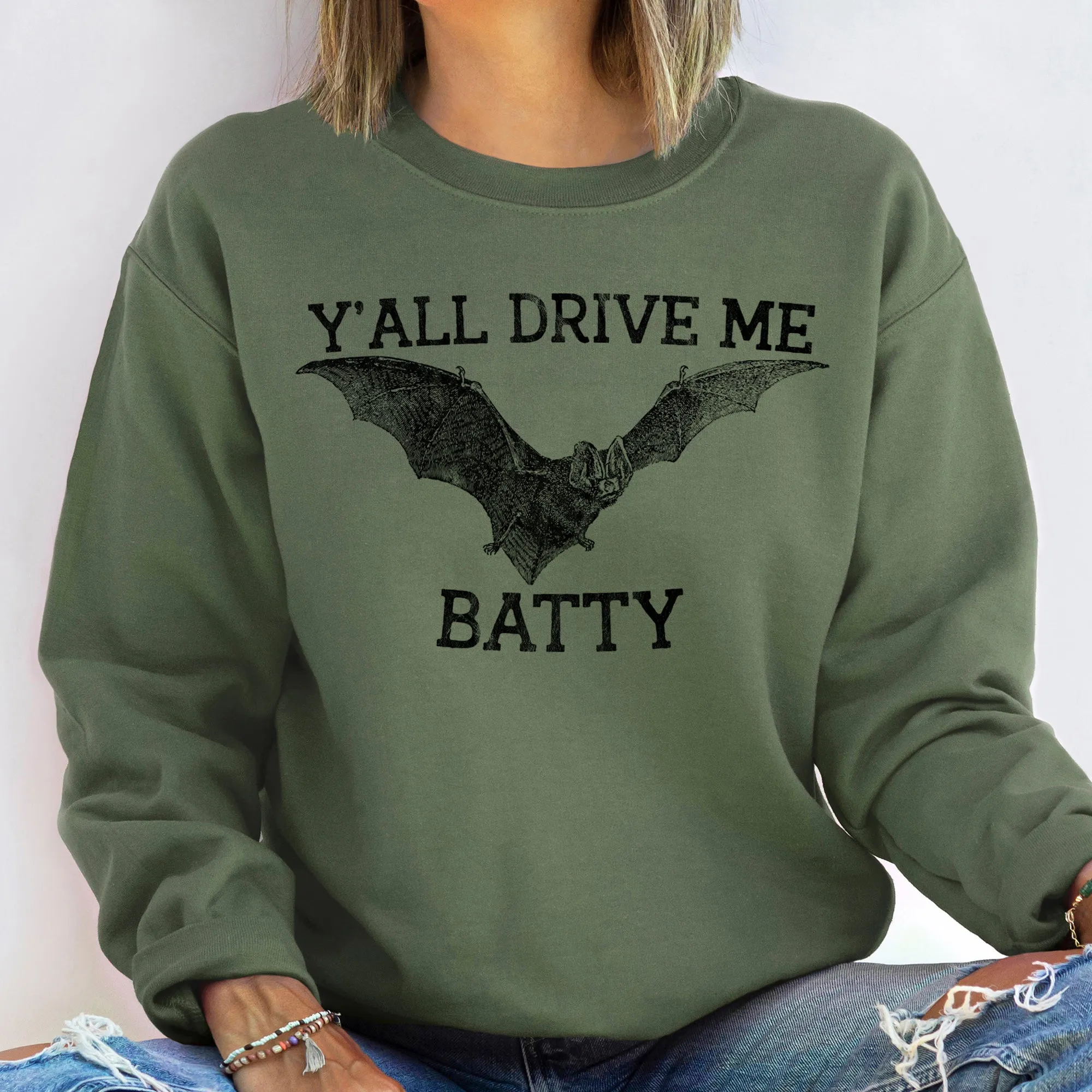 Y'all Drive Me Batty Halloween Sweatshirt sold by Refinery Number One product image thumbnail 3