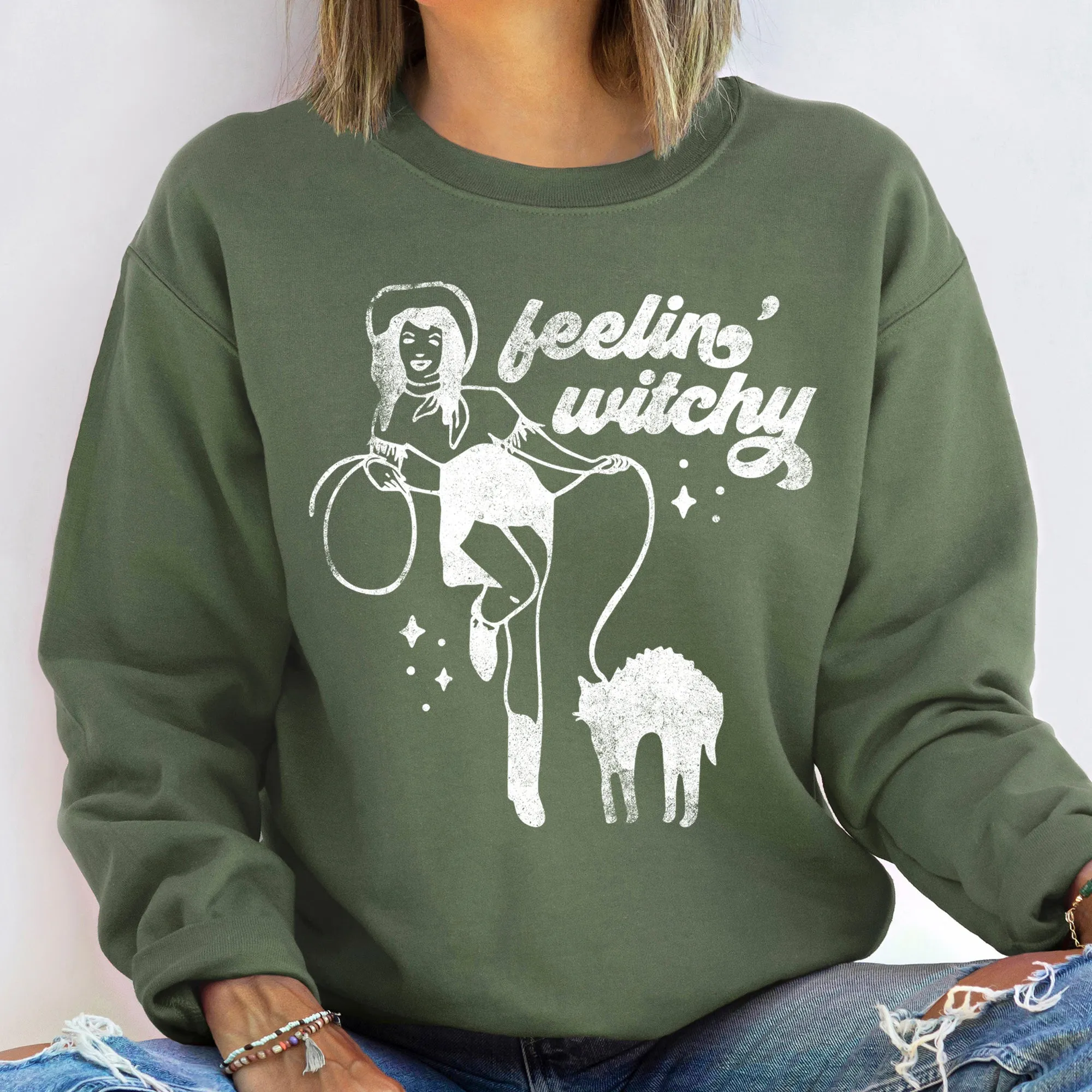 Feeling Witchy Vintage Halloween Sweatshirt sold by Refinery Number One product image thumbnail 2