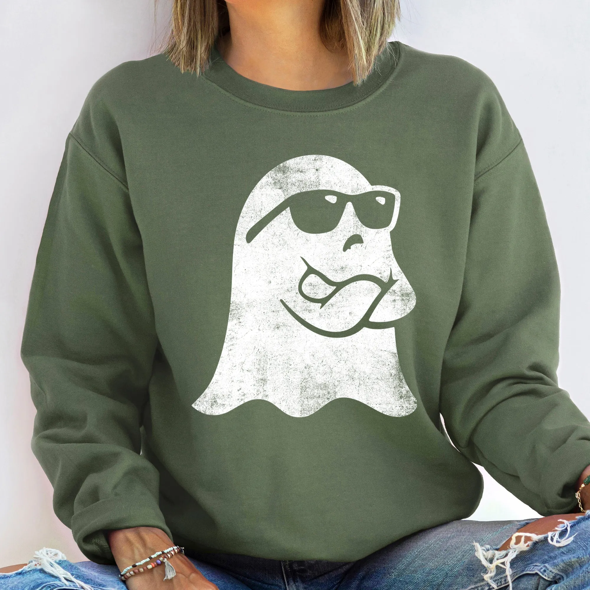 Ghost Arms Crossed Vintage Halloween Sweatshirt sold by Refinery Number One product image thumbnail 2