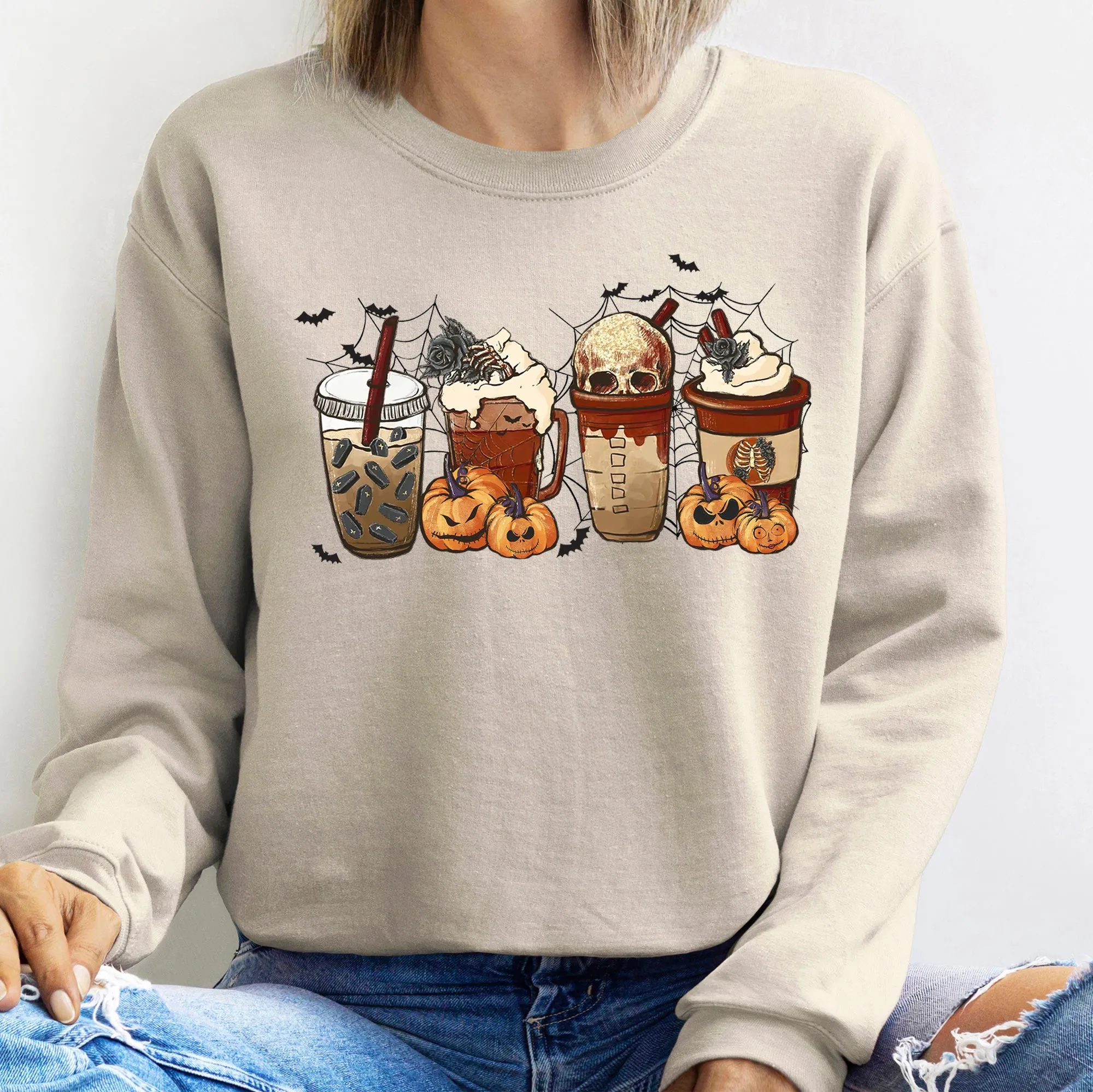 Horror Pumpkin Coffee Halloween Sweatshirt sold by Refinery Number One product image thumbnail 5