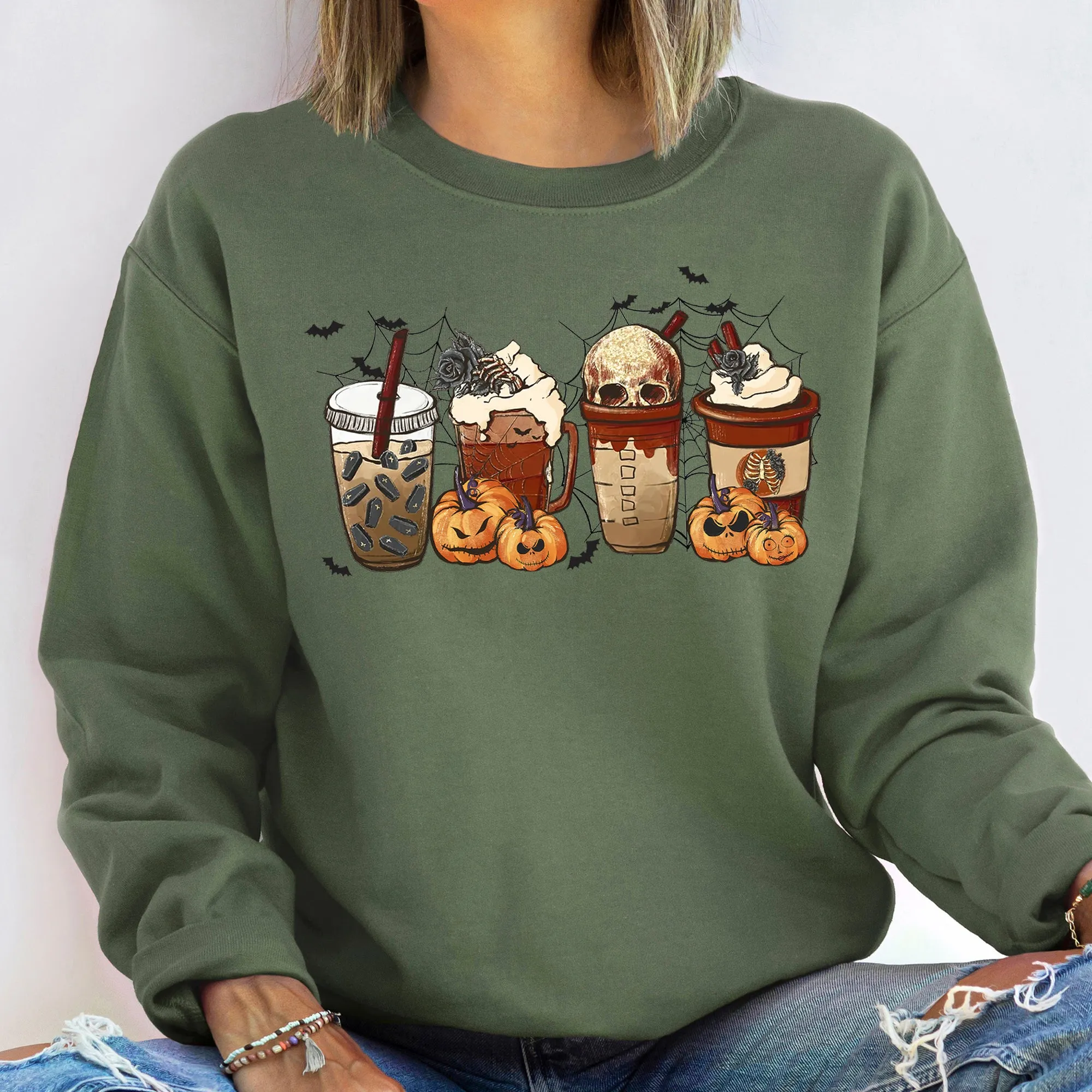 Horror Pumpkin Coffee Halloween Sweatshirt sold by Refinery Number One product image thumbnail 4