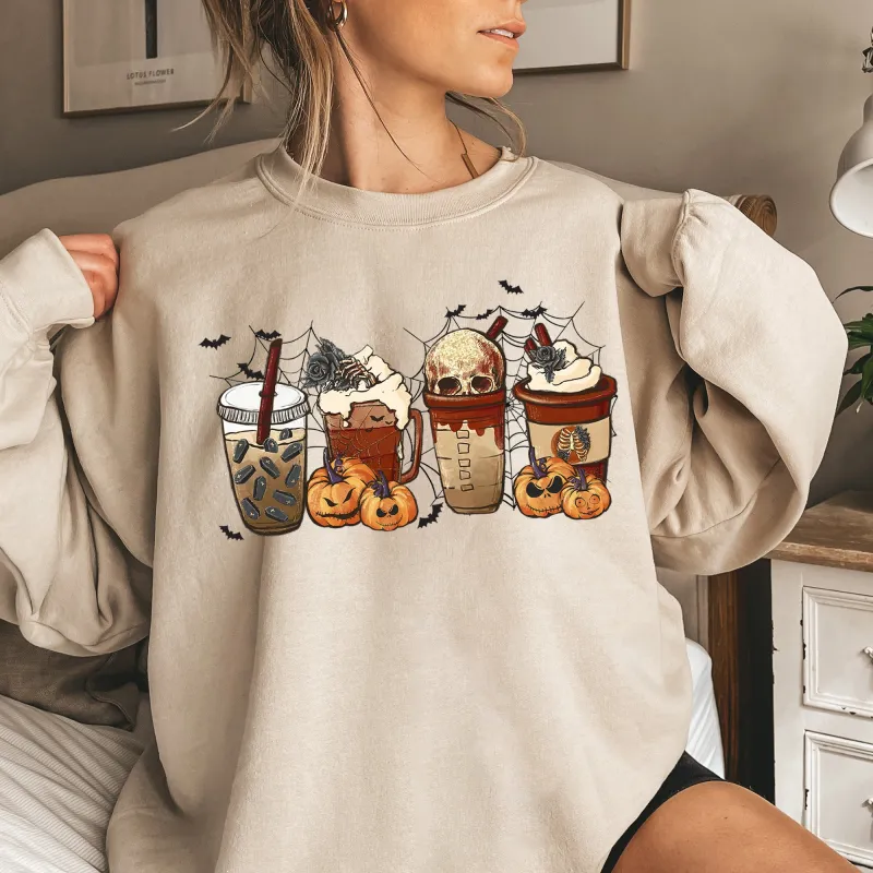 Horror Pumpkin Coffee Halloween Sweatshirt sold by Refinery Number One