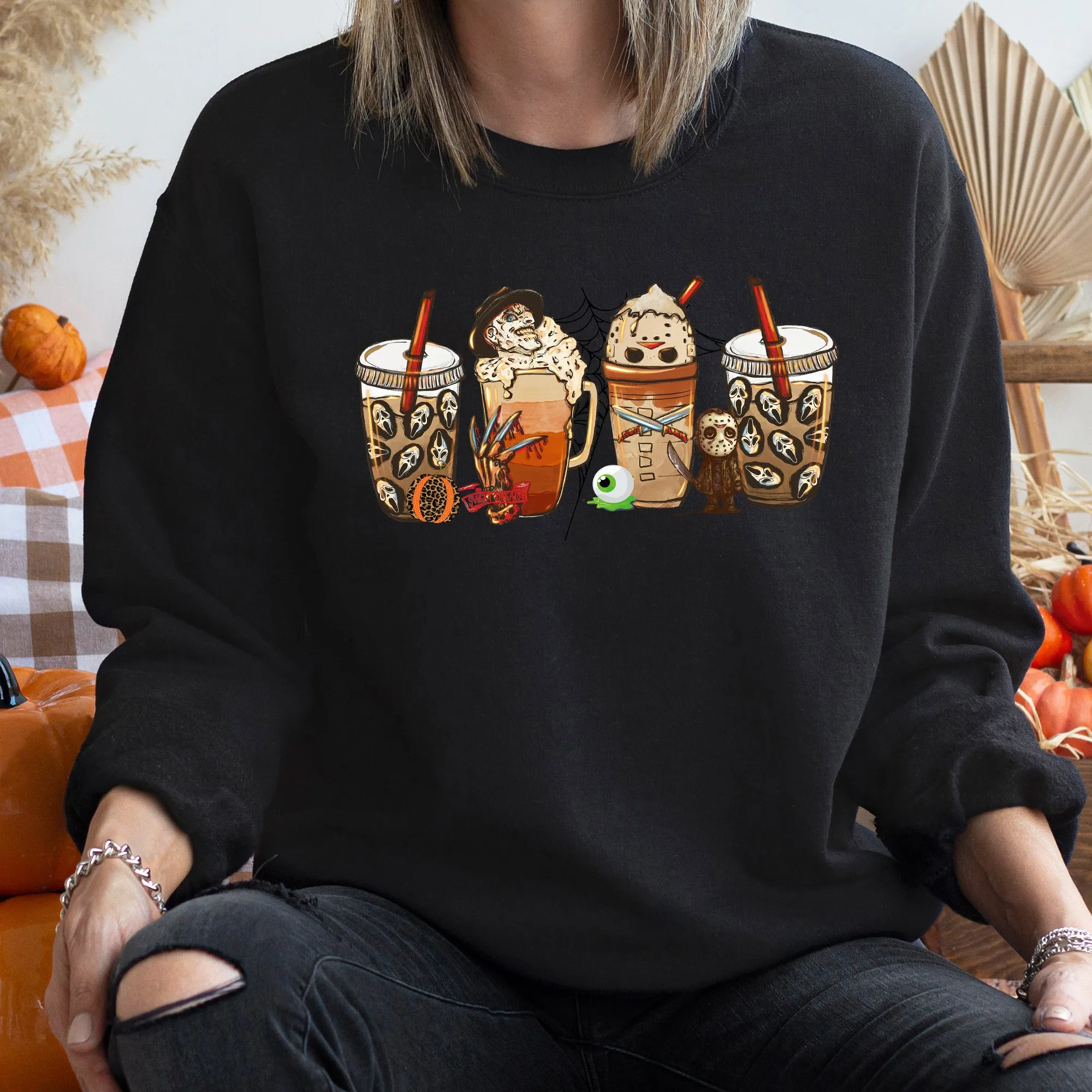 Horror Coffee Vintage Halloween Sweatshirt sold by Refinery Number One product image thumbnail 3