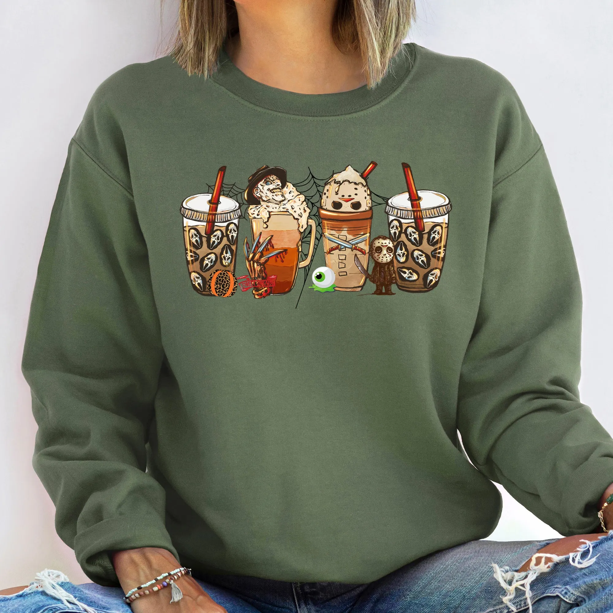 Horror Coffee Vintage Halloween Sweatshirt sold by Refinery Number One product image thumbnail 4