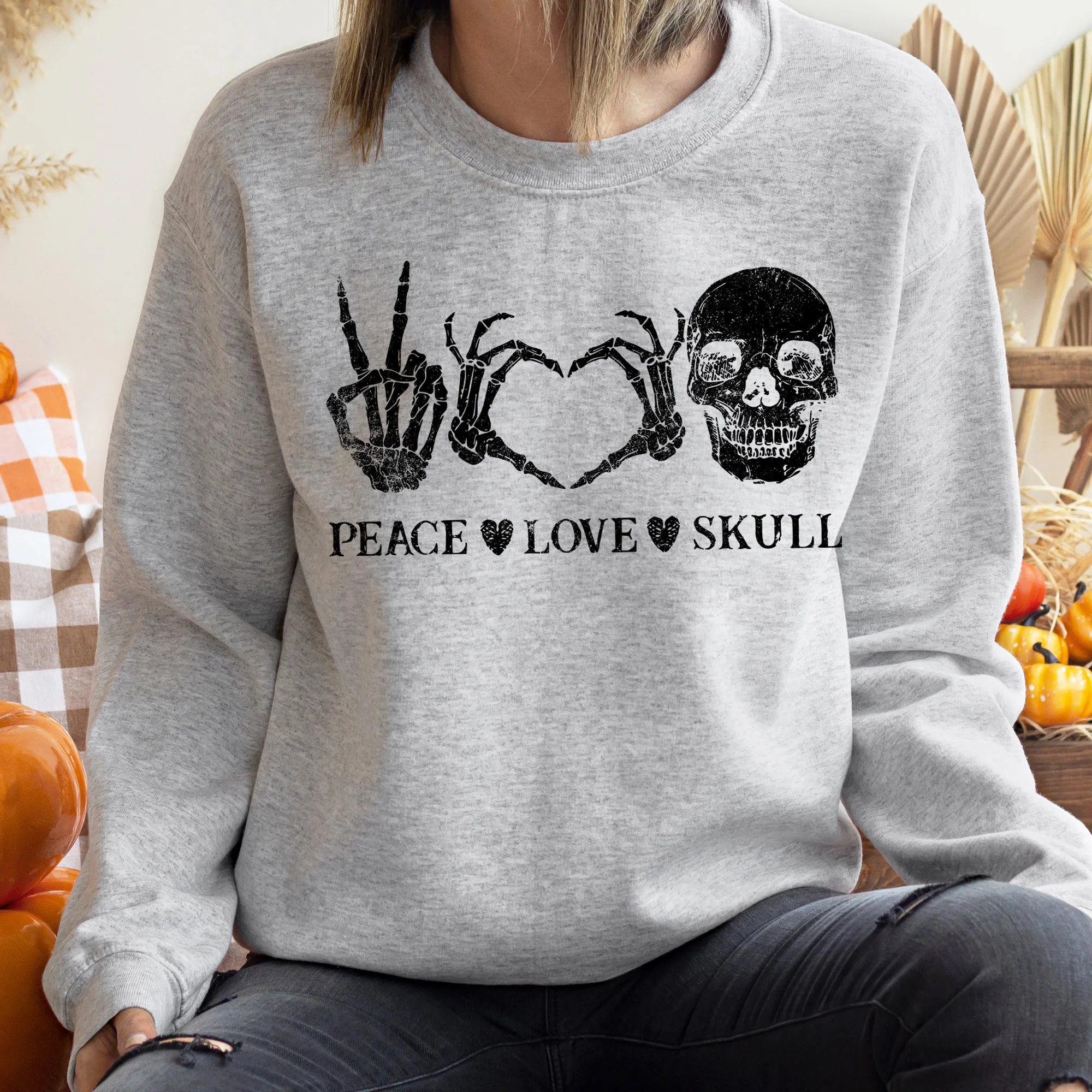 Peace Love Skull Vintage Halloween Sweatshirt sold by Refinery Number One product image thumbnail 2