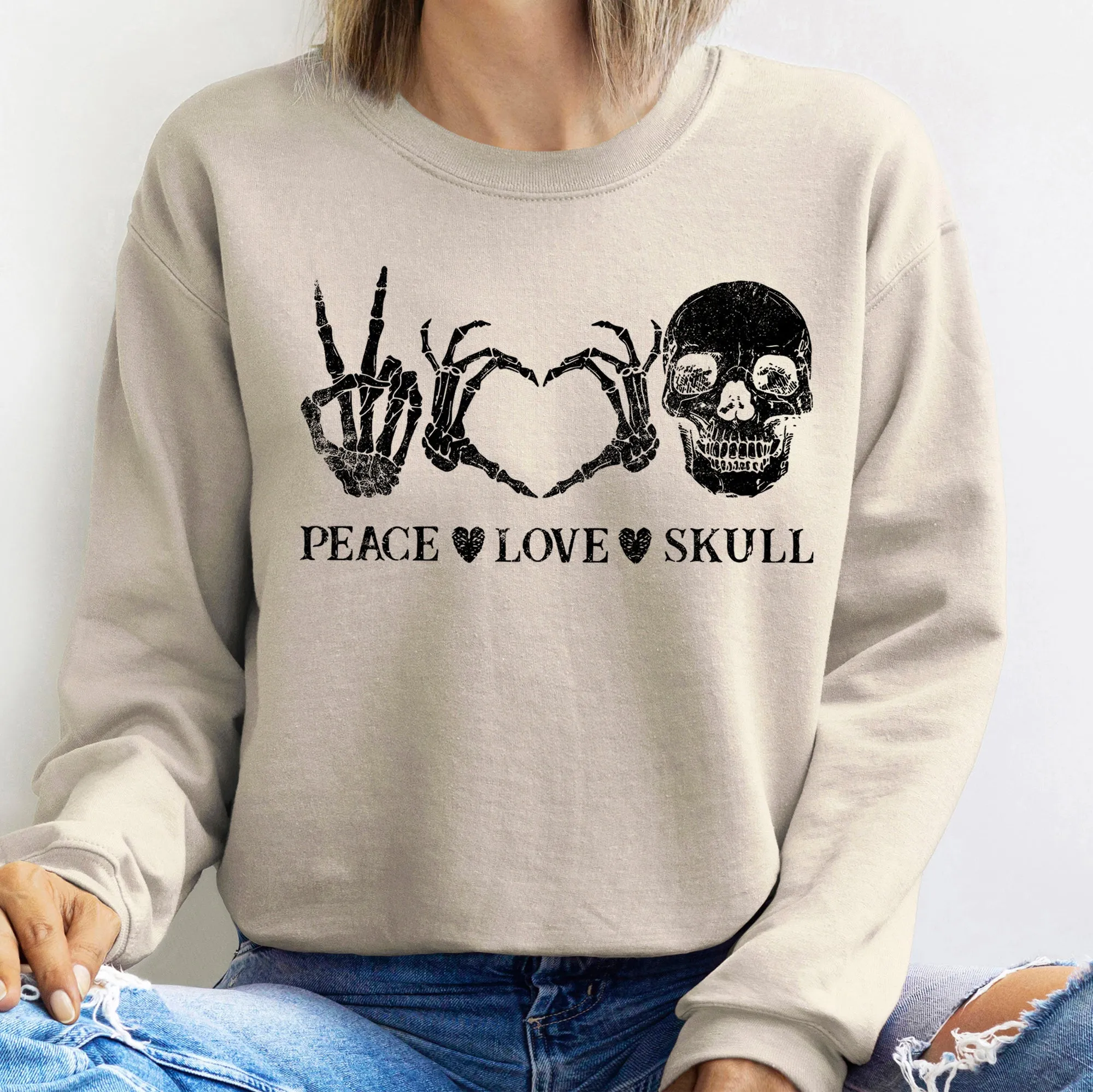 Peace Love Skull Vintage Halloween Sweatshirt sold by Refinery Number One product image thumbnail 4